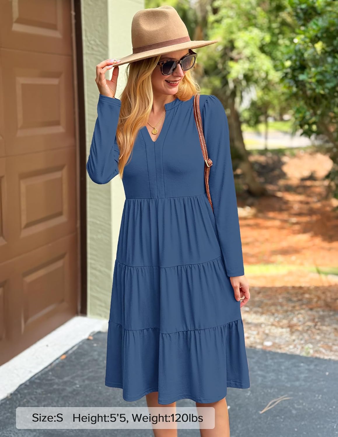 ZESICA Women's Long Sleeve Spring Dresses 2026 Fashion V Neck Casual Loose Ruffle Flowy A Line Tiered Midi Dress - Image 5