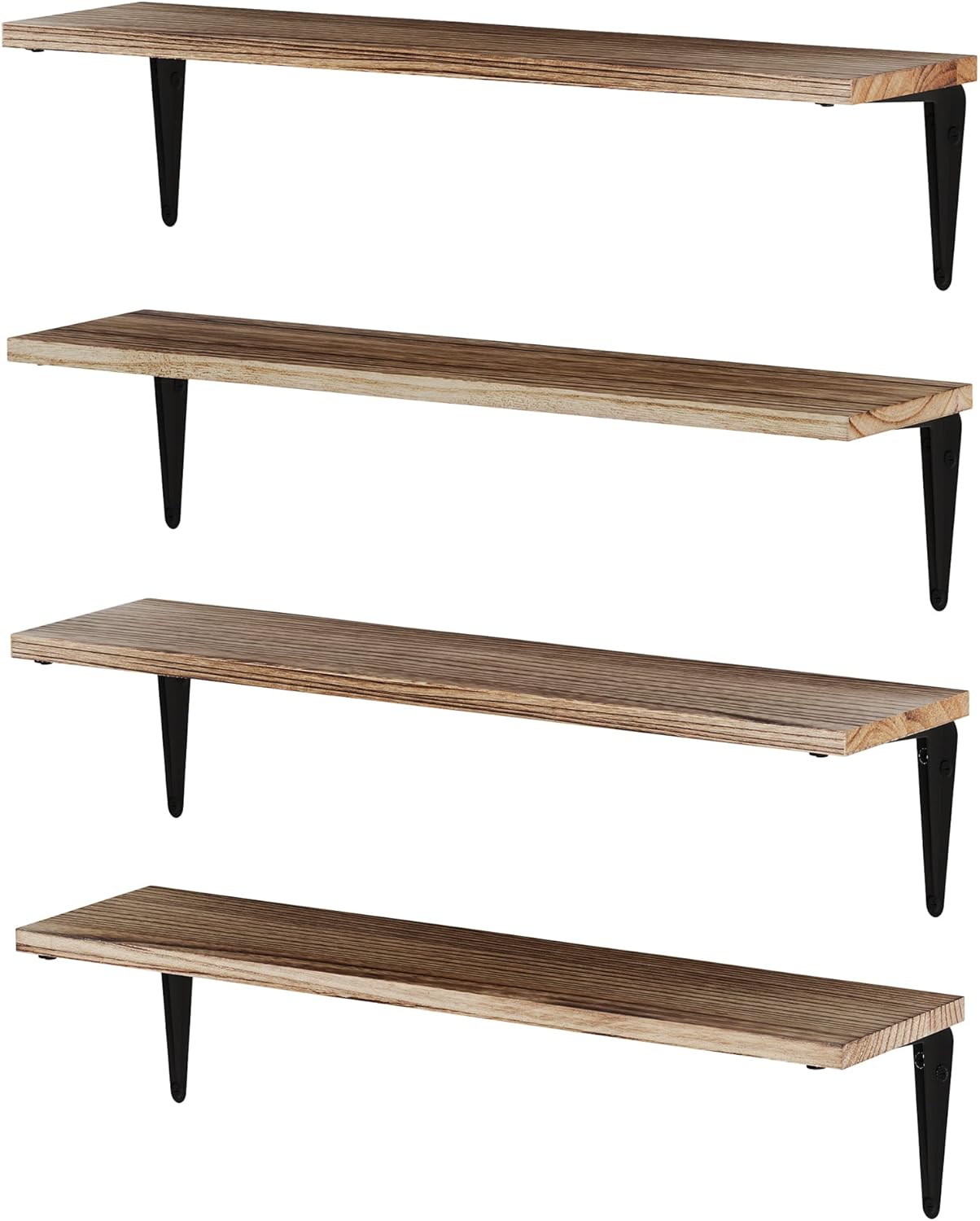Wallniture Arras Floating Shelves Wall Mounted, Wall Shelves for Bedroom Decor, Floating Book Shelves for Wall, 24" Wall Shelf for Living Room & Bathroom, Floating Shelf for Kitchen, Set of 4 Burnt