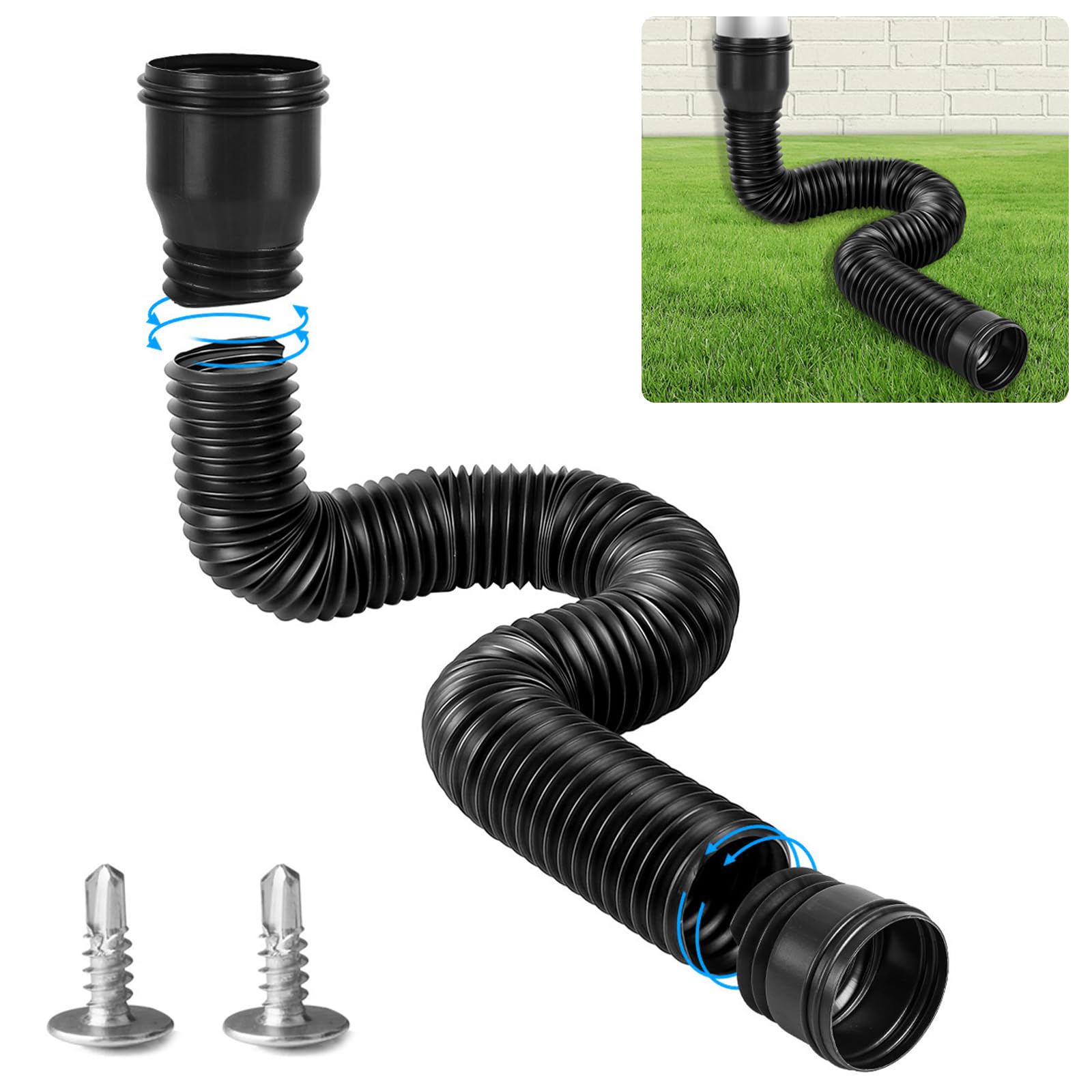 Fallrohr Dachrinne Flexible Verlängerung Erweiterungsset, Fallrohrverlängerungen Flexibel Rund für Fallrohr 80/100 mm, Dehnbare Regenrinne Verlängerung von 47 bis 150 cm (Schwarz, 1 Stück)