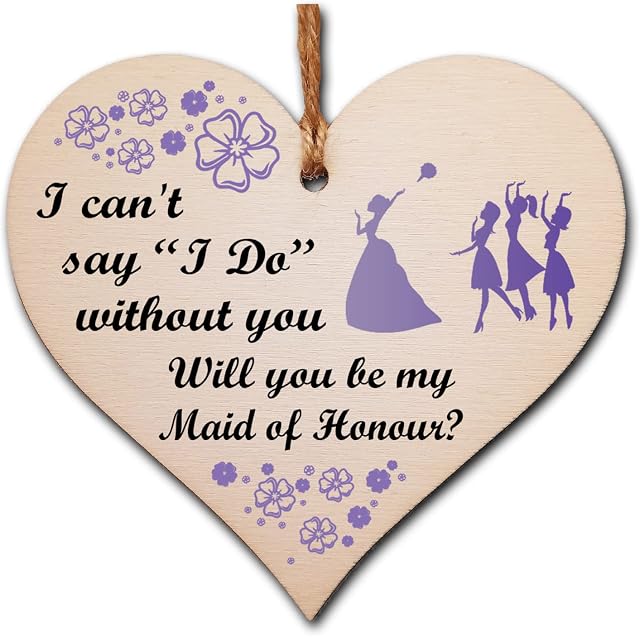 Handmade Wooden Hanging Heart Plaque Gift Will You Be My Maid of Honour Wedding Novelty Keepsake