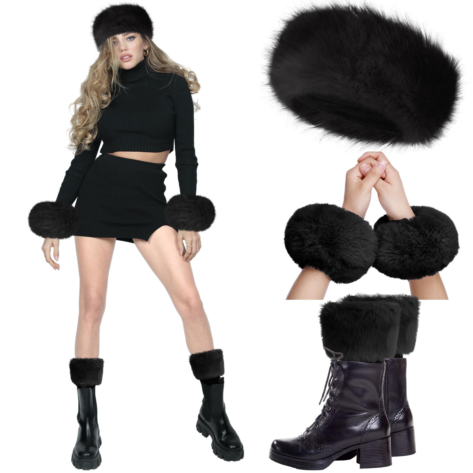 CACTU Faux Fur Headband Outdoor Earmuff Snow Earwarmer Fur Faux Bomber