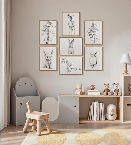 Miniatura 4 de Arte de pared para guardería, lienzo de animales del bosque, decoración de pared, habitación de bebé, imágenes de animales del bosque, arte de pared