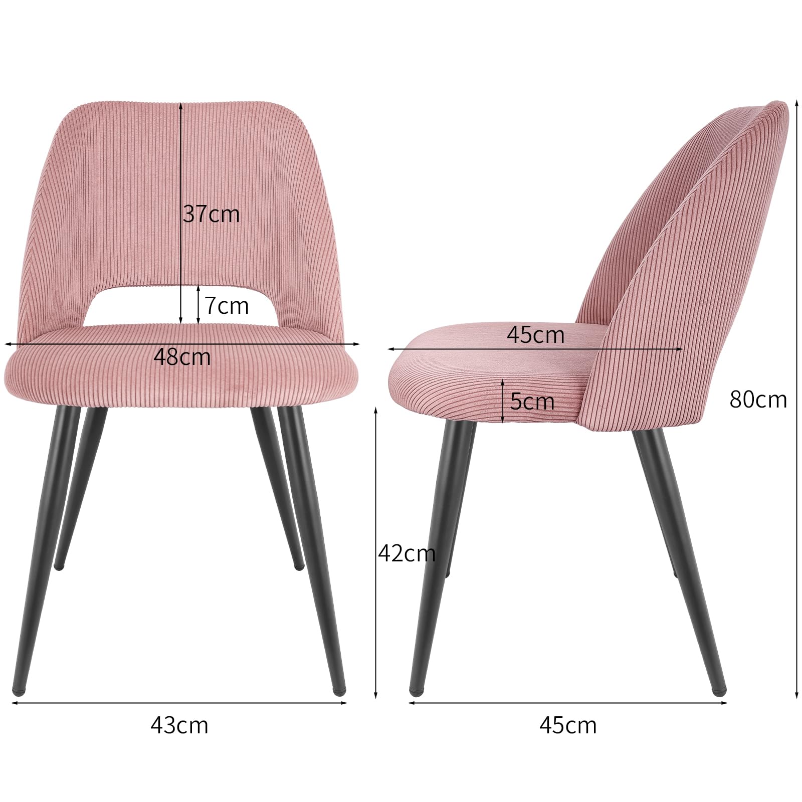 ANVOFONG Sedia da Pranzo Rosa in Velluto a Righe, Sedia Imbottita con Schienale Trapuntato e Gambe Indipendenti, Modern Style, 80 cm (H) x 48 (W) 45 (D), Rosa, Tinta Unita, Per Sala da Pranzo