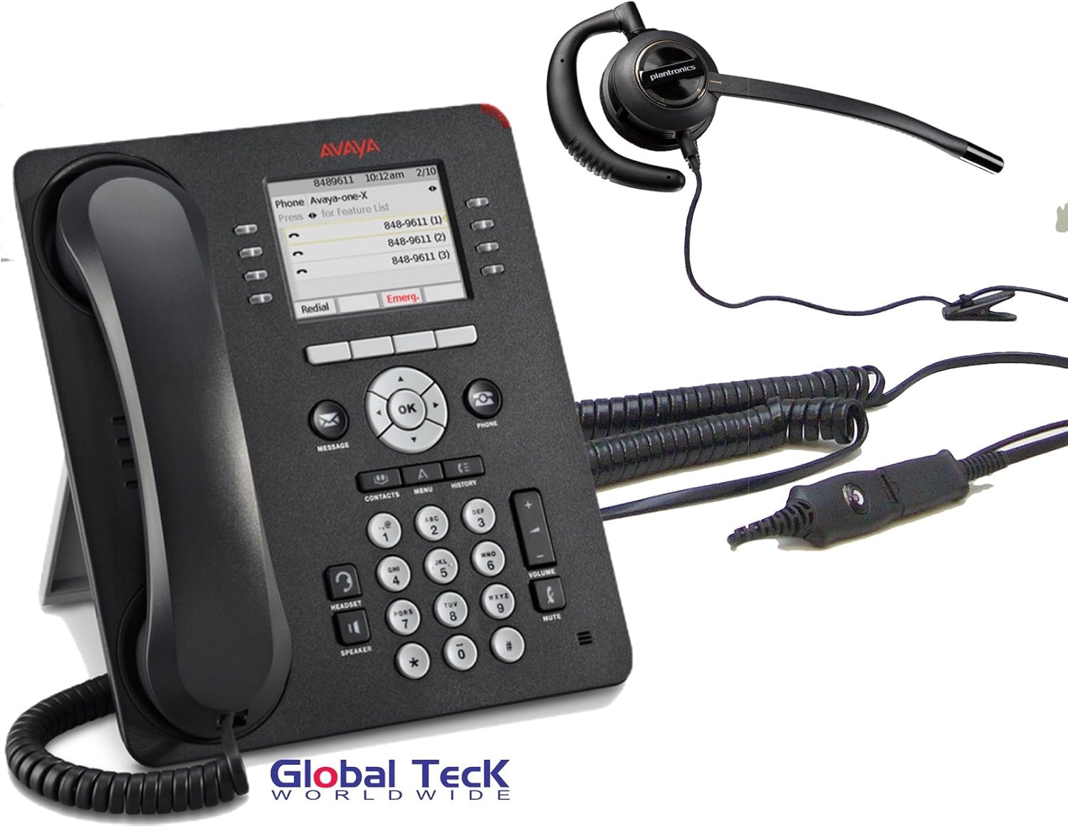 Global Teck Bundle of Plantronics HW530 Headset w/Mute Button foAvaya Phones - Compatible with Avaya 1600 and 9600 Series IP Phones