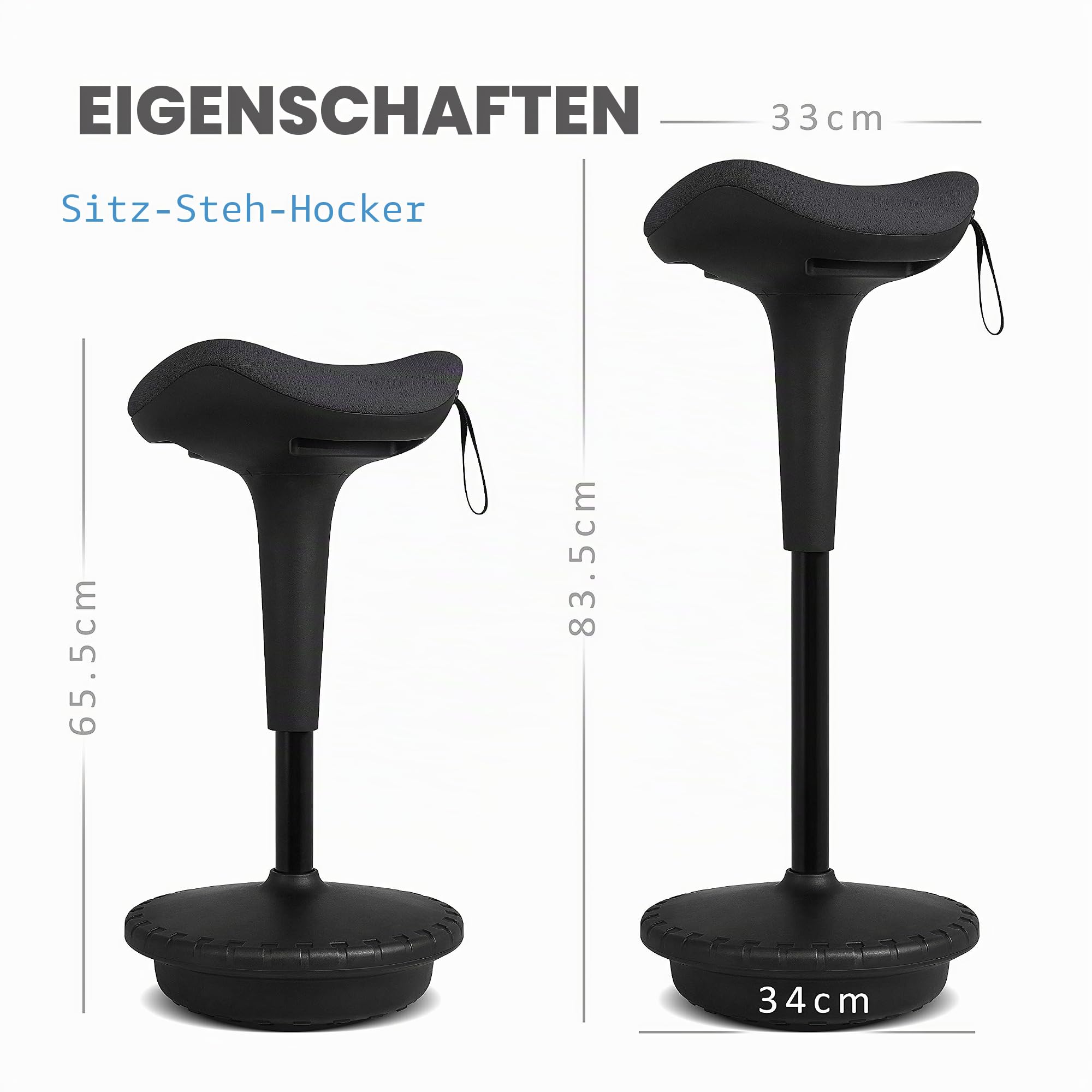 IWMH Ergonomischer Arbeitshocker, Hochverstellbare Stehhilfe, Atmungsaktiver Sitz-Steh-Hocker 360° Drehbar, Ergonomische Stehhocker Büro(Schwarz)
