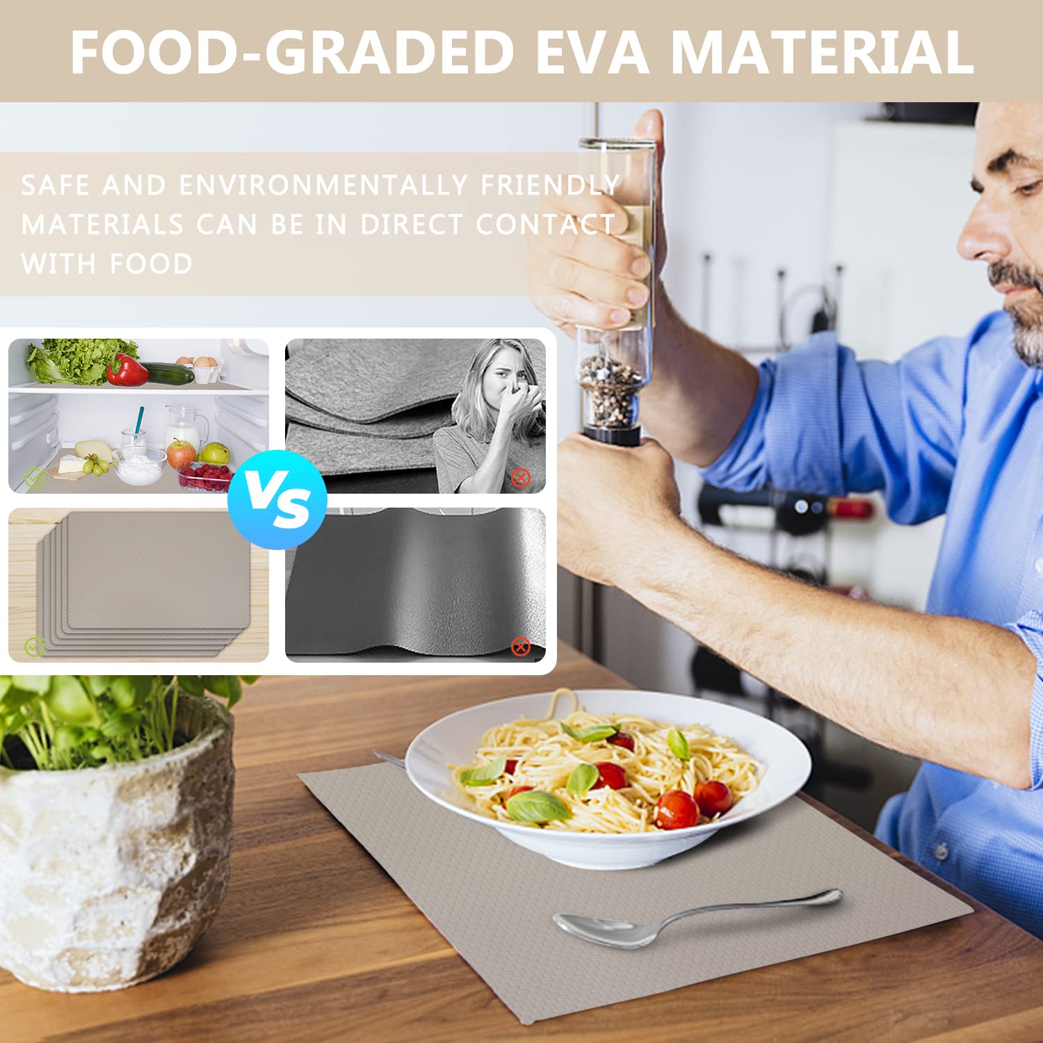 Revestimiento de estante para armarios, cajones de 11.8 pulgadas x 4.9 pies, plástico EVA no adhesivo, lavable e impermeable para cocina, despensa, armario de baño, armario, cajón, caqui 6