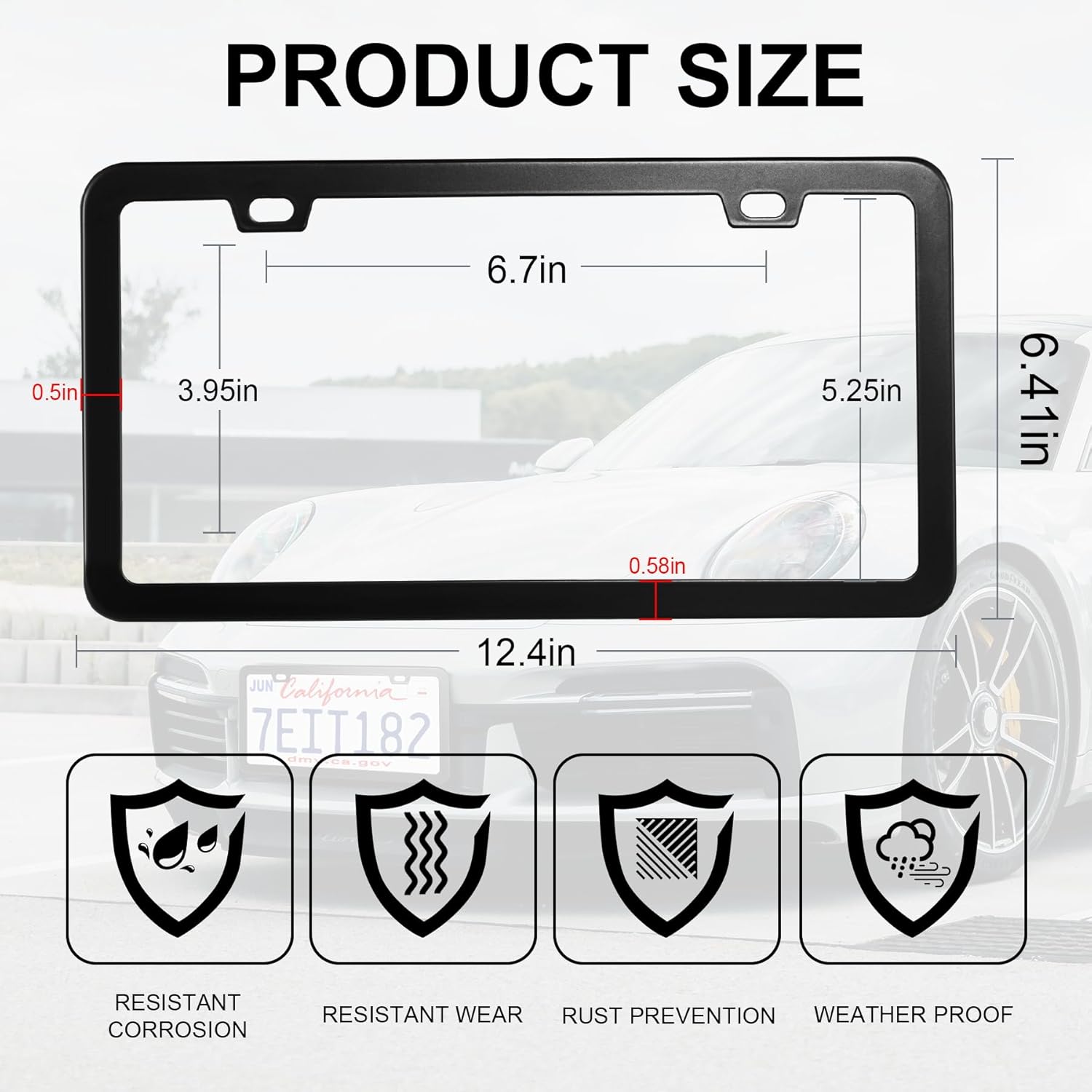 LivTee Black License Plate Frames, 2 Holes Stainless Steel License Plate Covers, 2PCS Car License Plate Holder, Automotive Exterior Accessories, Slim Design with Gasket Cover for US Cars