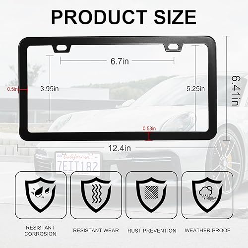 Miniatura 3 de LivTee Marcos Negros para Placas de Matrícula, Cubiertas de Placas de Matrícula de Acero Inoxidable de 2 Agujeros, 2PCS Soporte para Placas