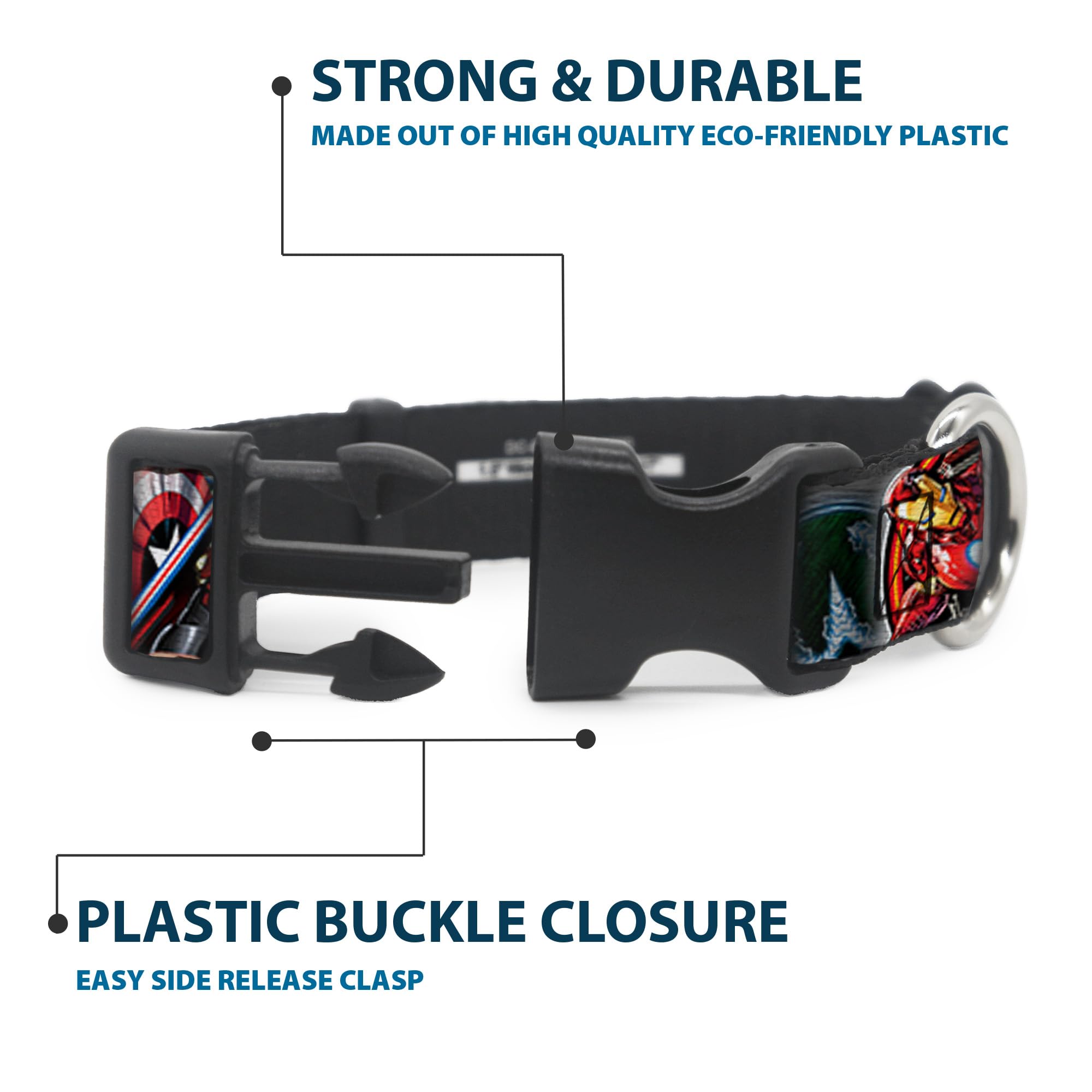 Buckle-Down Marvel Avengers Halsband Für Hunde – 1 Zoll Breit, Größe 11–17 Zoll, Mit Robustem Plastikclip & D-Ring