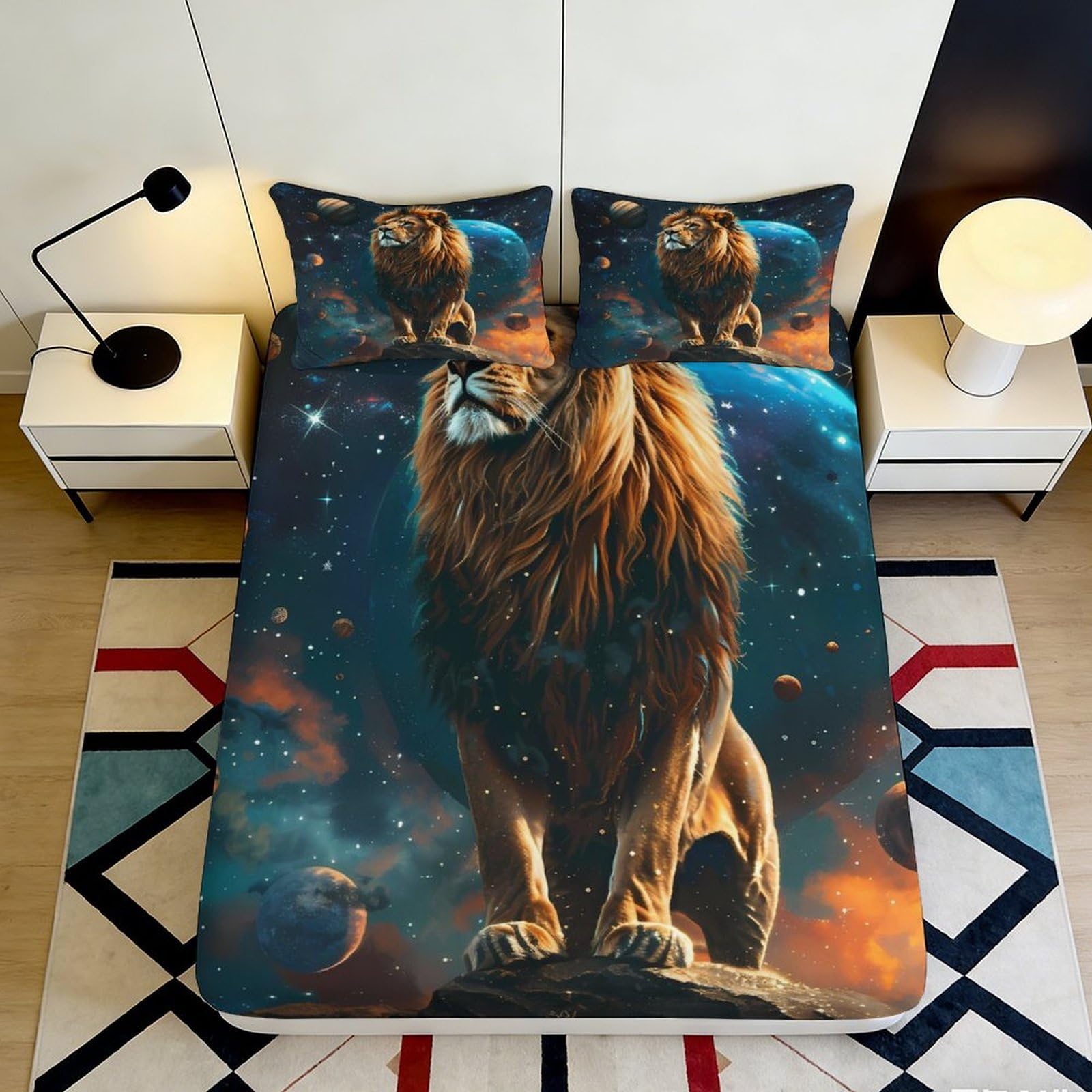 Pnayamiorkfel Style-9 3D Printed Lion Galaxy Fitted Sheet Microfiber Soft Bed Cover Cosmic Nebula For Bedroom Dorm Mattress Decor 90X200x25cm