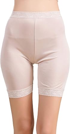 Paradise Silk Womens Silk Knit Long Leg Underpants Legging Shorts Slips with Lace Trim