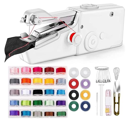 Handheld Sewing Machine with 33 Colors Spools, Hand Sewing Machine Portable,Mini Sewing Machine for Quick Stitching, Electric Handheld Sewing Machine for Beginners and Adults DIY