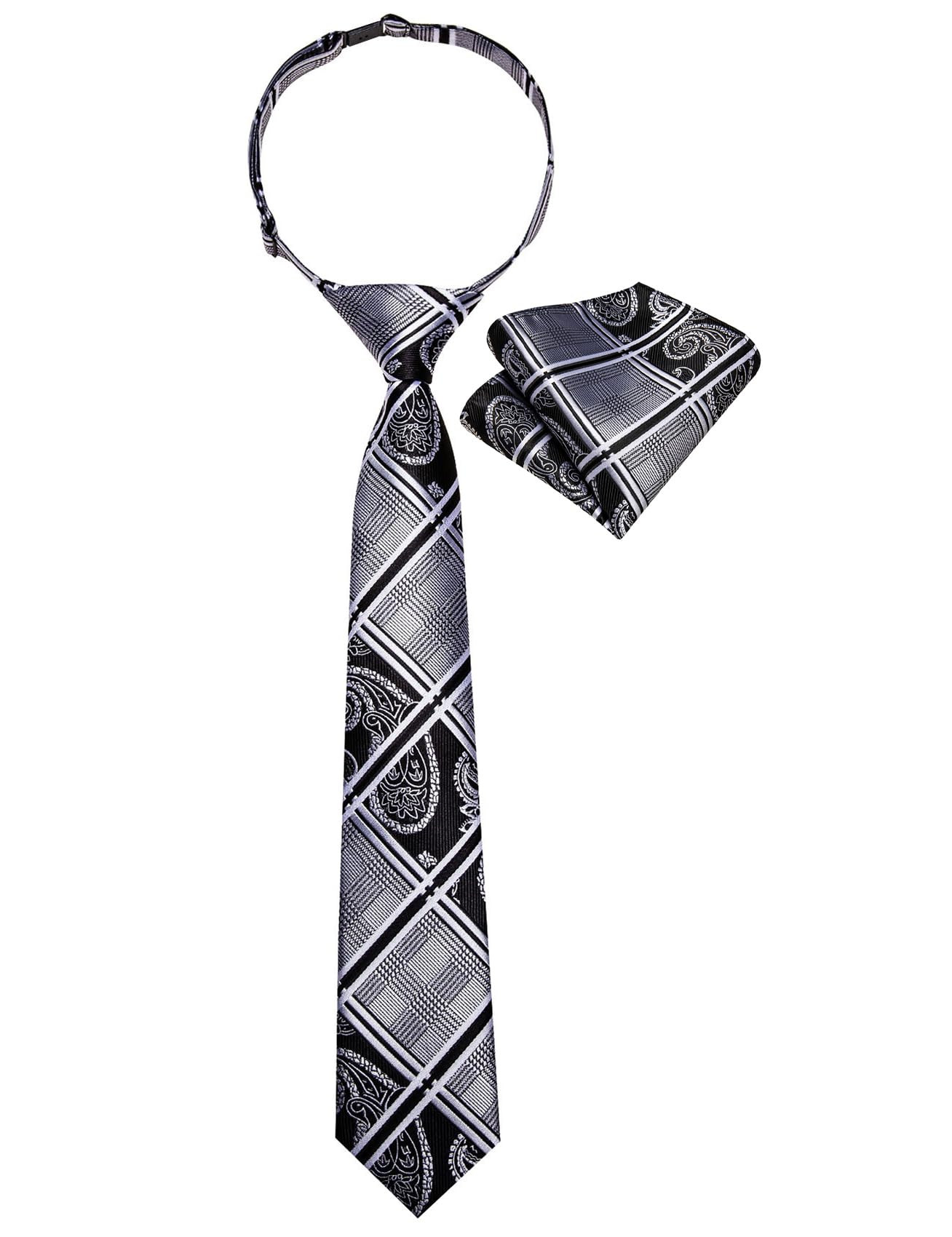 Pre-Tied for Boys Solid Neckties and Pocket Square Set Adjustable Ties 15'' Teenager School Graduation Performance