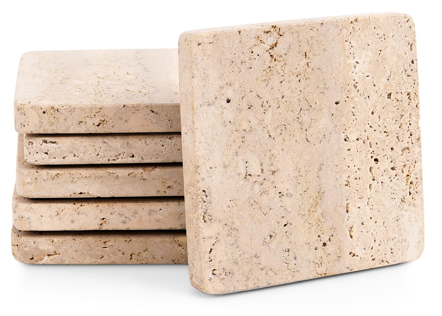 SPESHSTONES Marble Coasters Set of 6 Square 3.5 Inch Travertine Coaster for Drinks, Ideal Stone Drink Coasters for Gifts, Dining Table & Home Décor (Travertine Coasters Only)