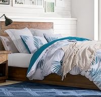 Vista 2 de SLEEPBELLA Juego de funda de edredón reversible de 600 hilos con estampado botánico de hojas de algodón (tamaño Queen, verde azul-hoja)