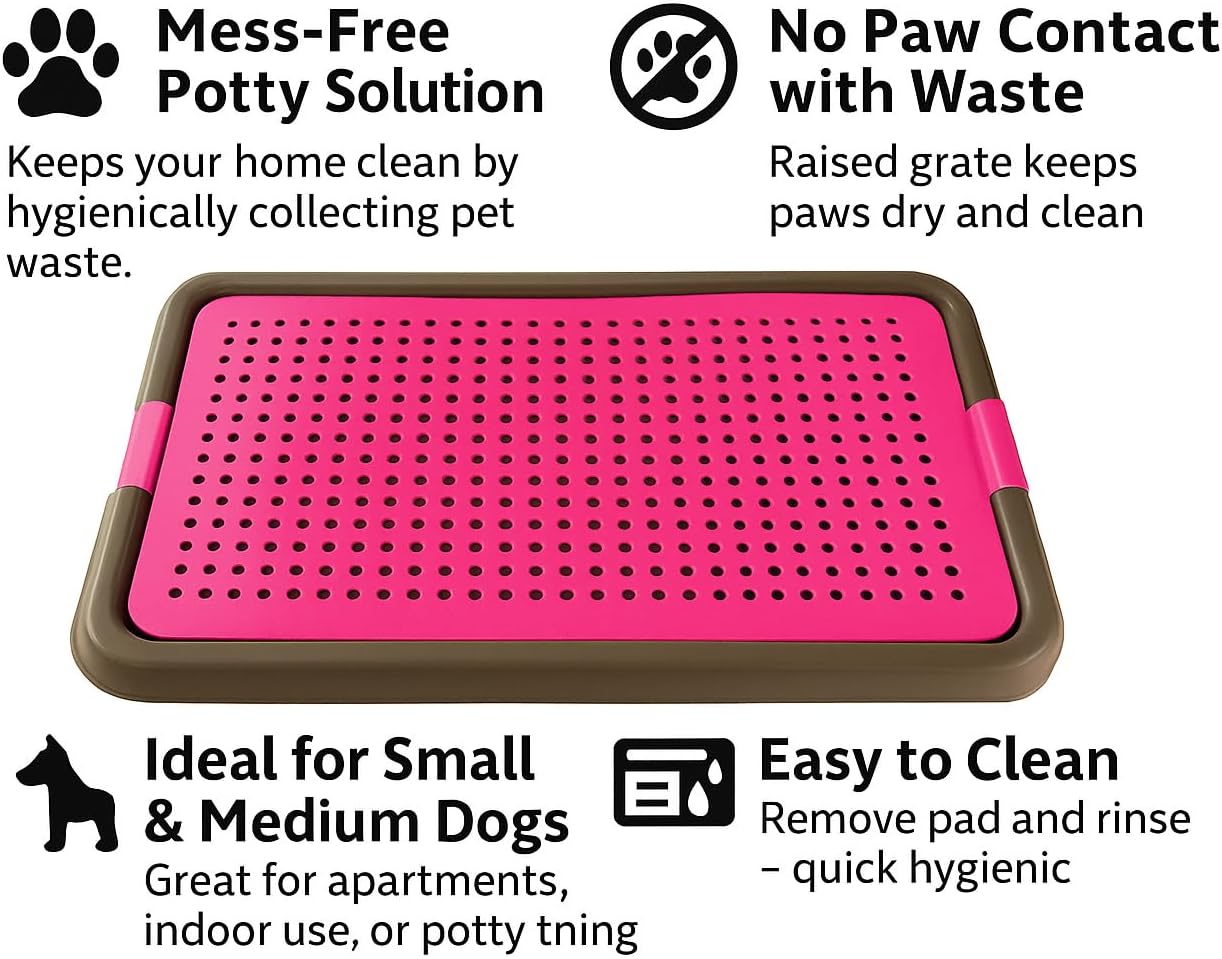 Indoor Dog Potty Tray with Grate – No Paw Contact – Easy Clean Pee Pad Holder for Small & Medium Dogs – Reusable Pet Toilet Training Solution for Apartments & Indoor Use (Blue)