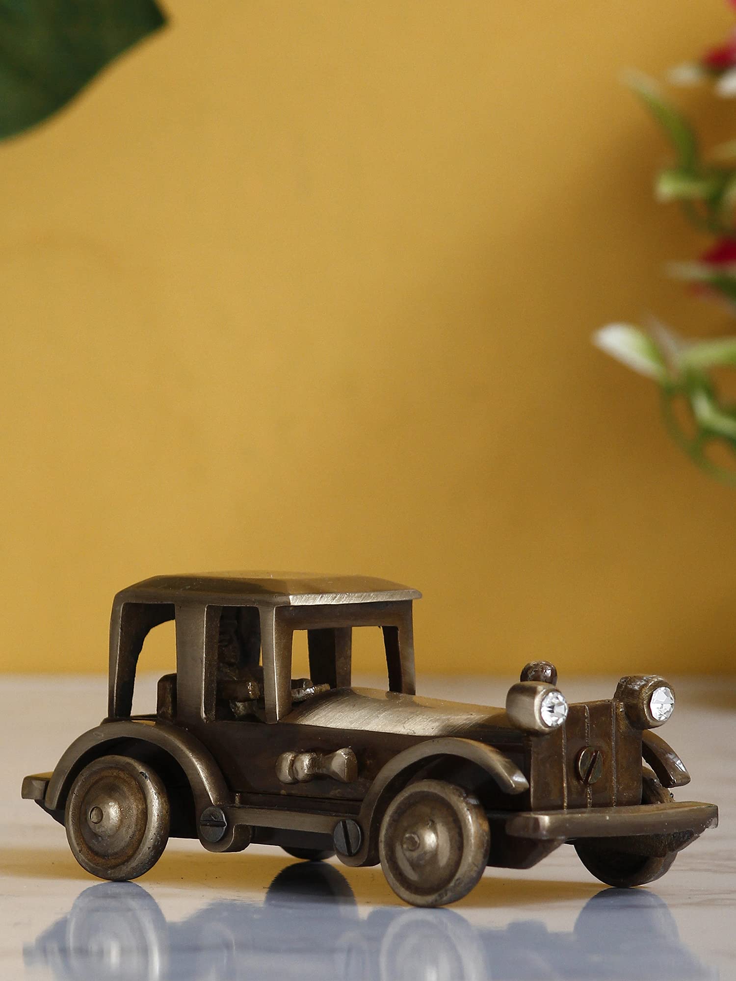 eCraftIndia Vintage Brown Brass Decorative Car Statue Showpiece - Perfect Collectible for Classic Car Enthusiasts, Home Decor - Intricately Designed Antique Model Car for Living Room, Office