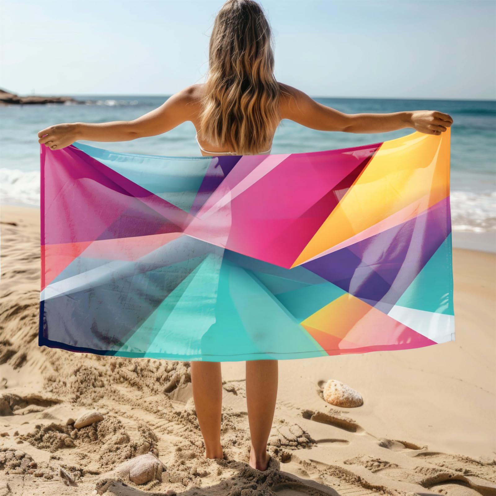 Genérico Toalla Playa Grande 100X200 Patrón Verde Rosa