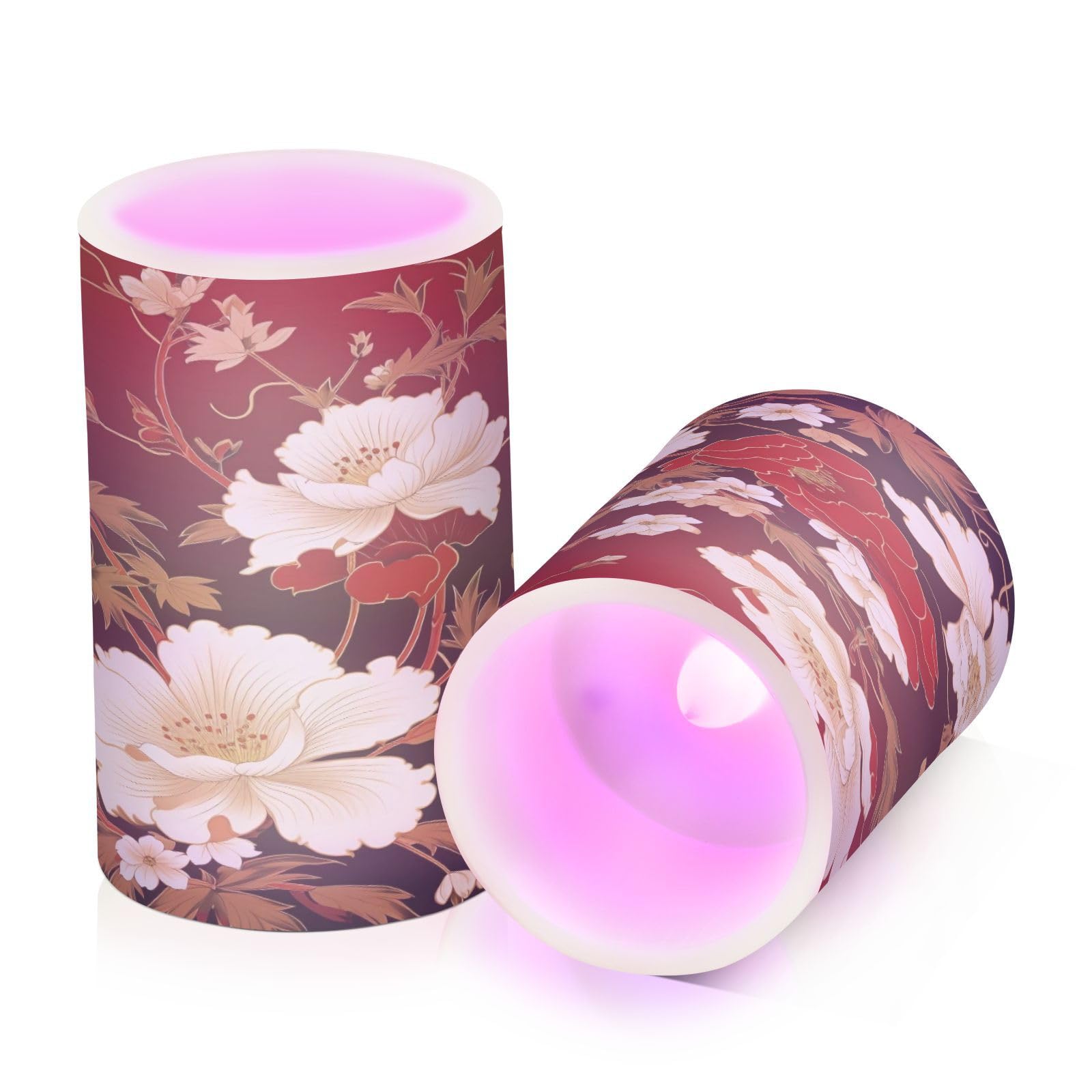 ALAZA Red Luxury Flowers Flickering Flameless Candles Battery Operated with Remote Timer,Tea Light Candles LED Pillar Votive Candles set of 2 for Outdoor Indoor Decorations