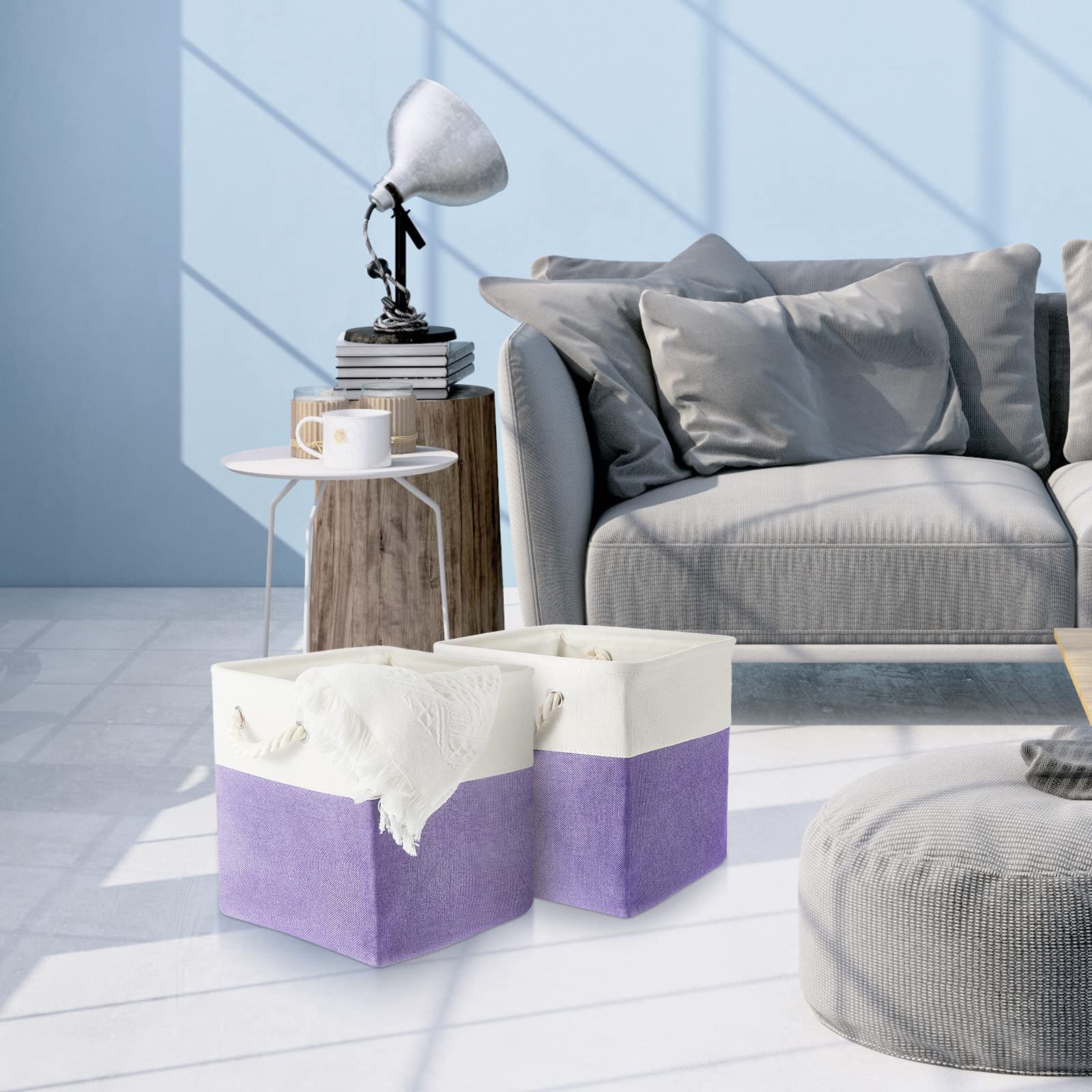 6 Stück, 33 × 33 cm Würfel-Aufbewahrungsboxen aus Stoff, faltbar, mit stabilen Tragegriffen, für Zuhause (Violett)