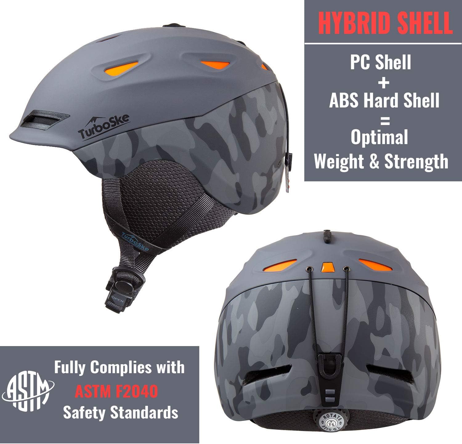 TurboSke Ski Helmet Snowboard Helmet - Active Ventilation Audio Compatible Snow Sports Luxury Helmet with ASTM Standard Safety for Men Women and Youth : Sports & Outdoors