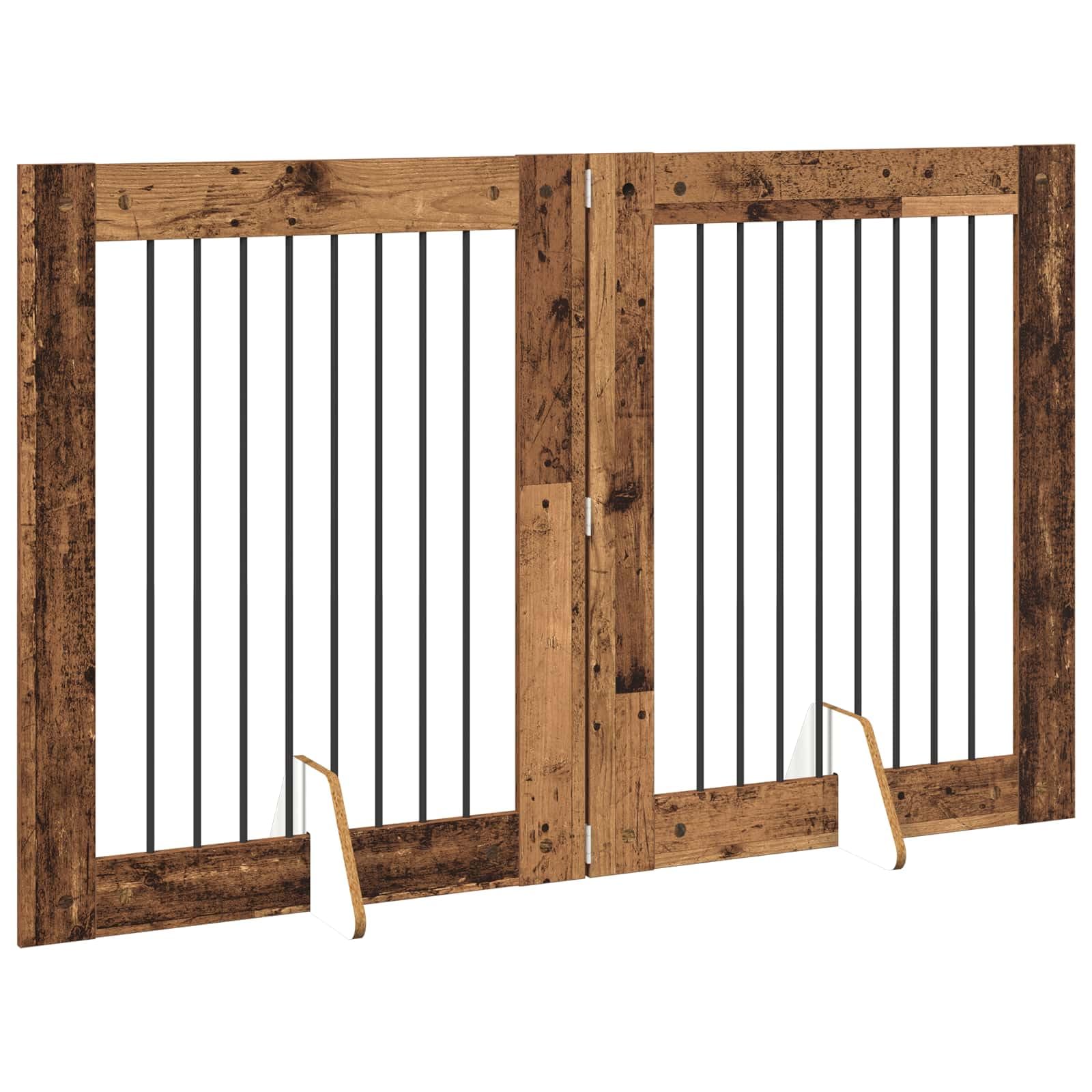 Perrera plegable para perros con soporte de madera reciclada de 160,5 cm, flexible, ahorra espacio, portátil para interiores y exteriores, rejilla de metal resistente, seguro para la cría de