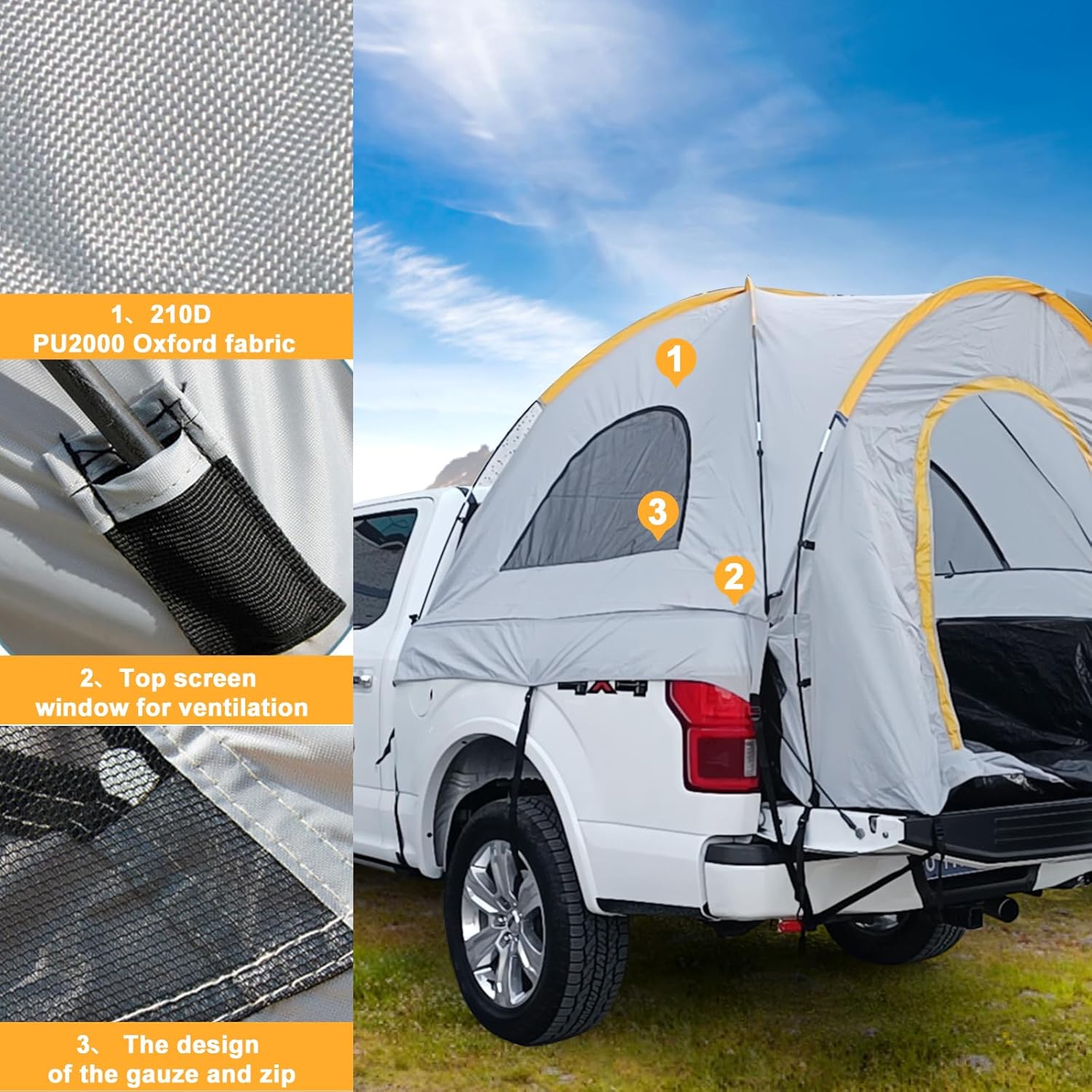 WildFinder Inflatable Truck Bed Tent for Camping 5.5ft-8ft, PU 3000mm Waterproof Pickup Truck Tent with 4'' Thick TPU Air Beams, 2 Mins Fast Setup Portable Ground & Truck Tent for 2-3 Person