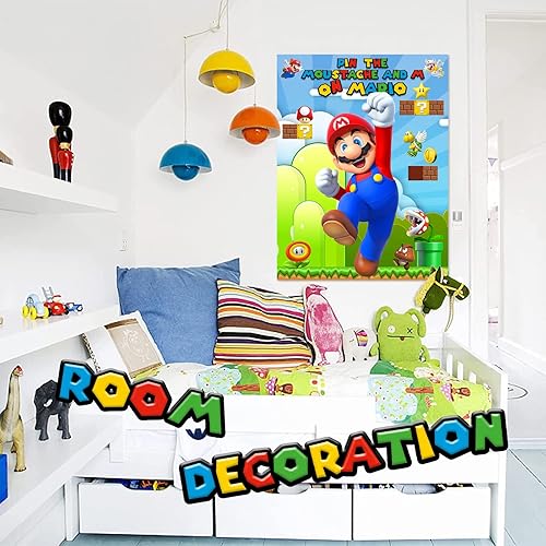 Miniatura 6 de Pin The Moustache & M on The Bros - Juego de fiesta temática de Super Brother para decoración de pared, póster grande e impermeable de alto brillo