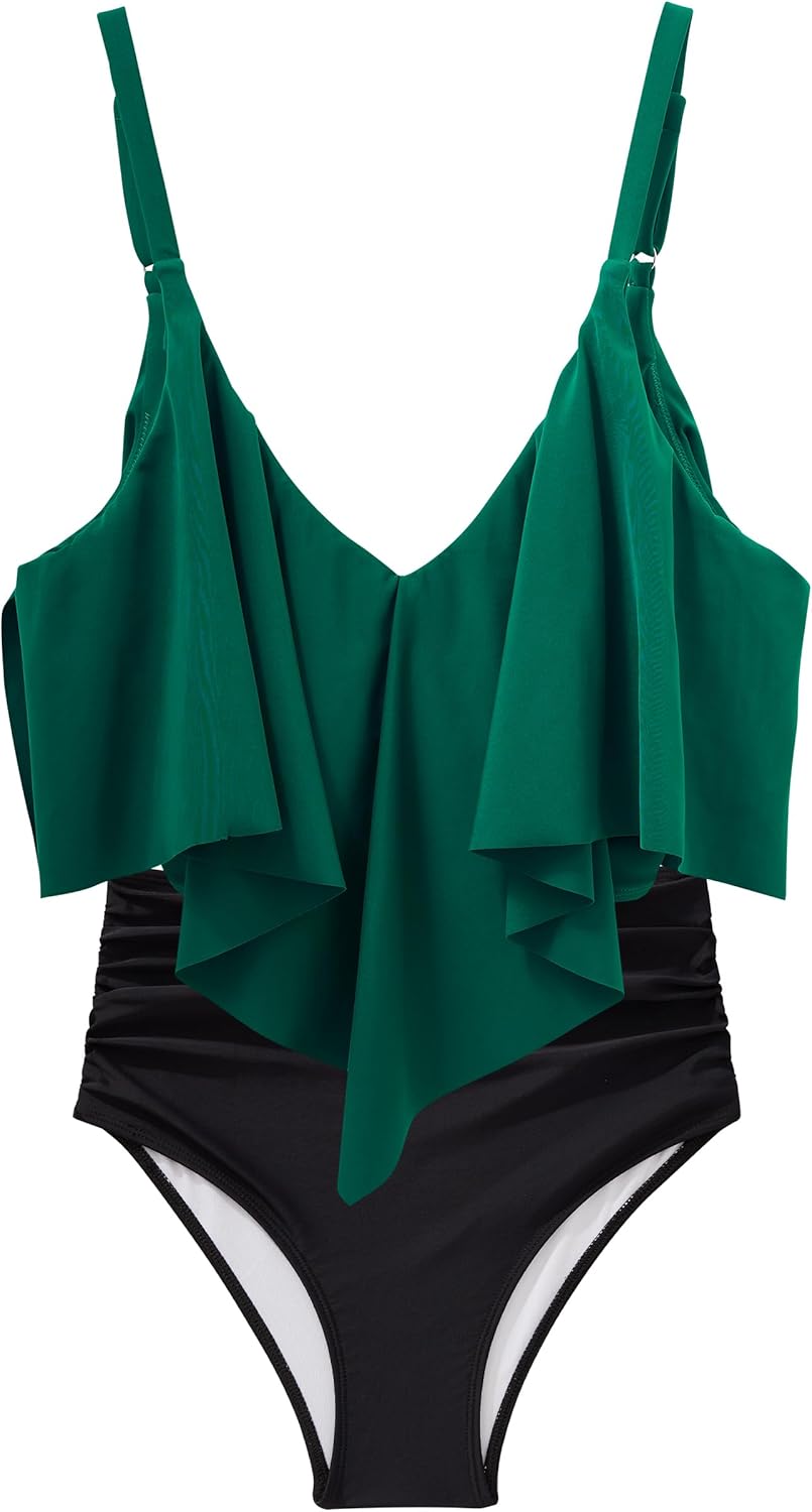 SUUKSESS Women Ruffle High Waisted Tankini Swimsuits Tummy Control Bathing Suit - Image 5