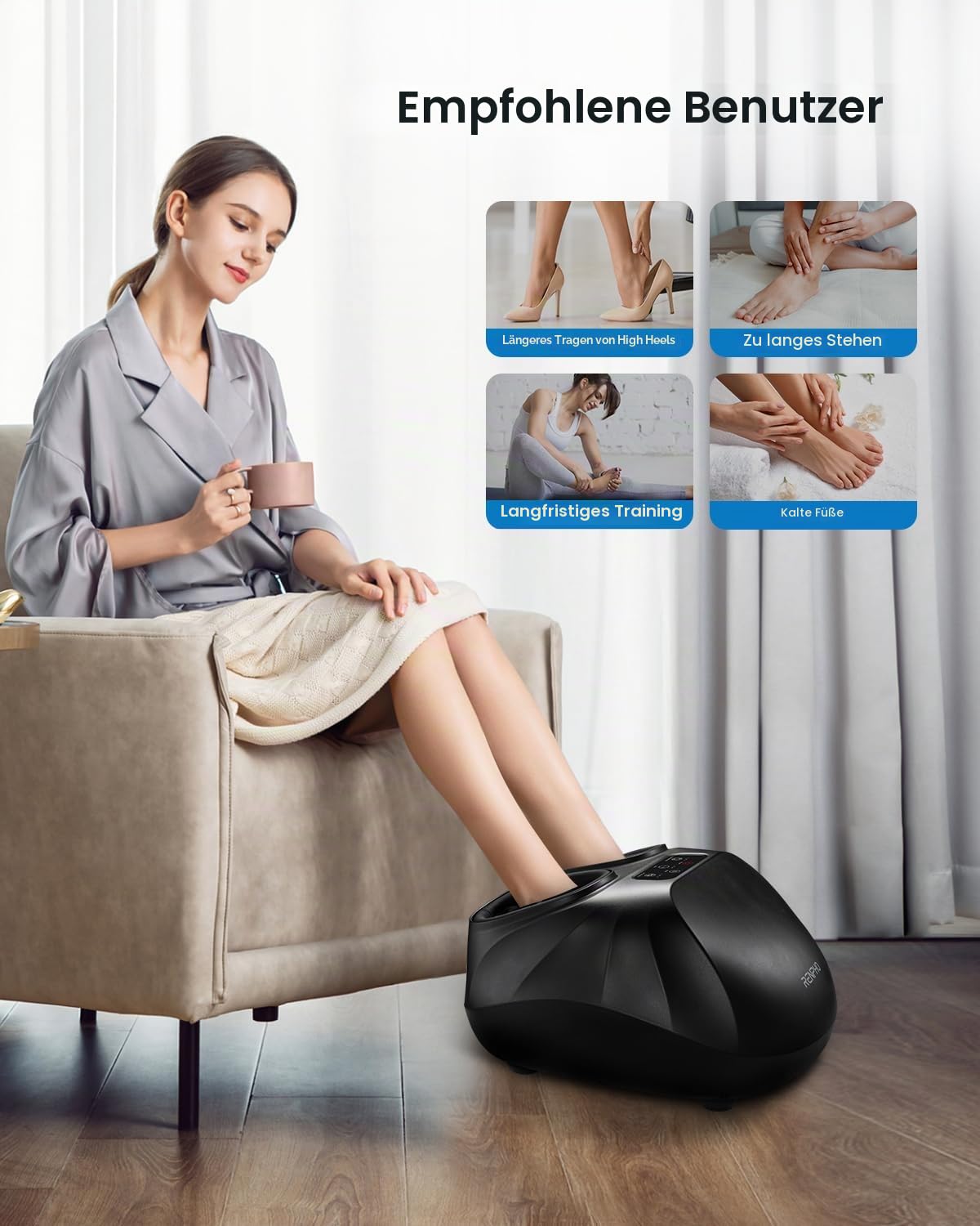 RENPHO Großformat Fußmassagegerät mit Wärme, Fussmassagegerät Elektrisch | Shiatsu-Rollen für Fußsohle, Luftkompression für Fußrücken und Ferse, Fußgewölbeheizung, Geschenke für Männer, bis Größe 48
