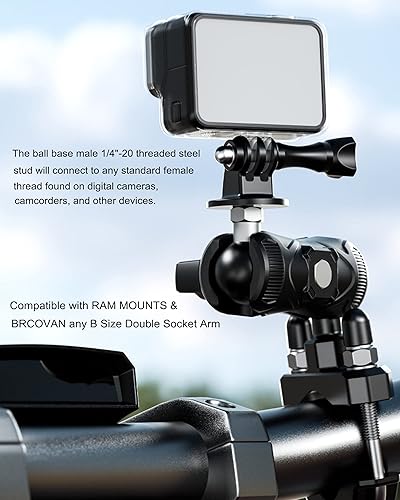 Miniatura 4 de BRCOVAN Adaptador de bola de 1 pulgada con poste roscado de 14 a 20 para cámara de acción y videocámara compatible con soportes RAM de tamaño B