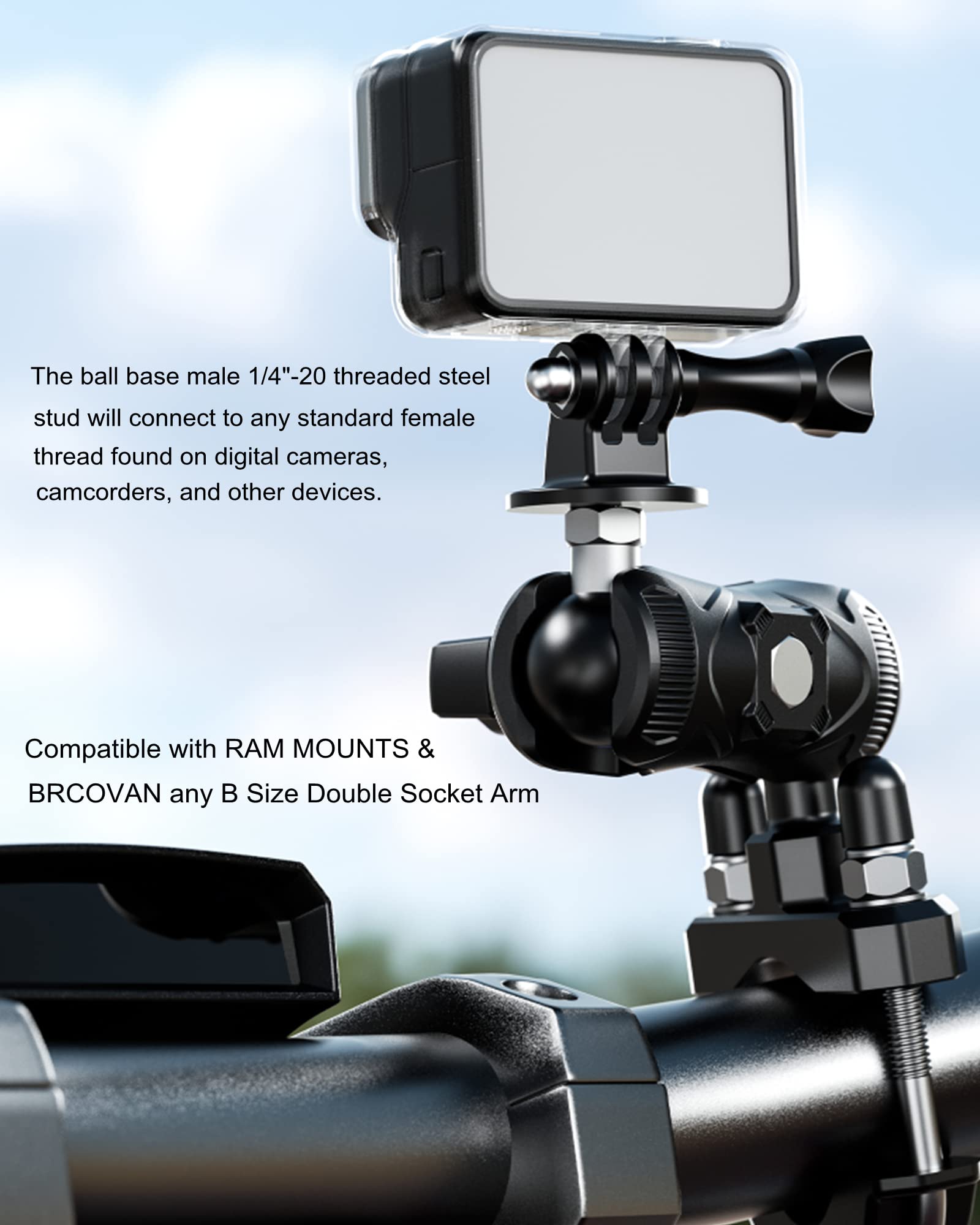 Adattatore Sfera Da 1 Pollice BRCOVAN - Con Filettatura 1/4-20 Per Action Cam E Supporti RAM - Foto 2