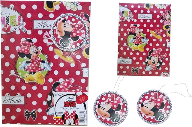 Official Disney Minnie Mouse Gift Wrap and Tags - 2 Sheets and 2 Tags