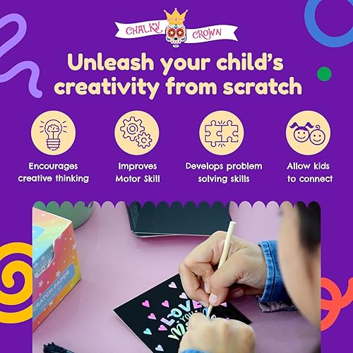 Miniatura 2 de CHALKY CROWN Scratch Art - Mini notas para niños (160 hojas), juego de arte de papel para rascar arcoíris para niños, recuerdos de fiesta de arte