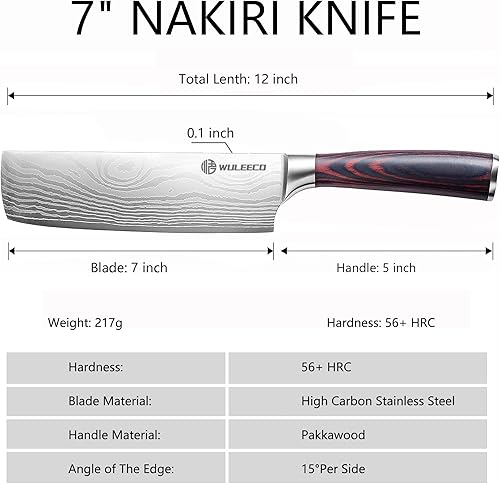 Miniatura 2 de Nakiri - Cuchillo de chef de acero inoxidable de alto carbono de 7 pulgadas, cuchillo de cuchilla ultra afilado, cuchillo de cocina multiusos para