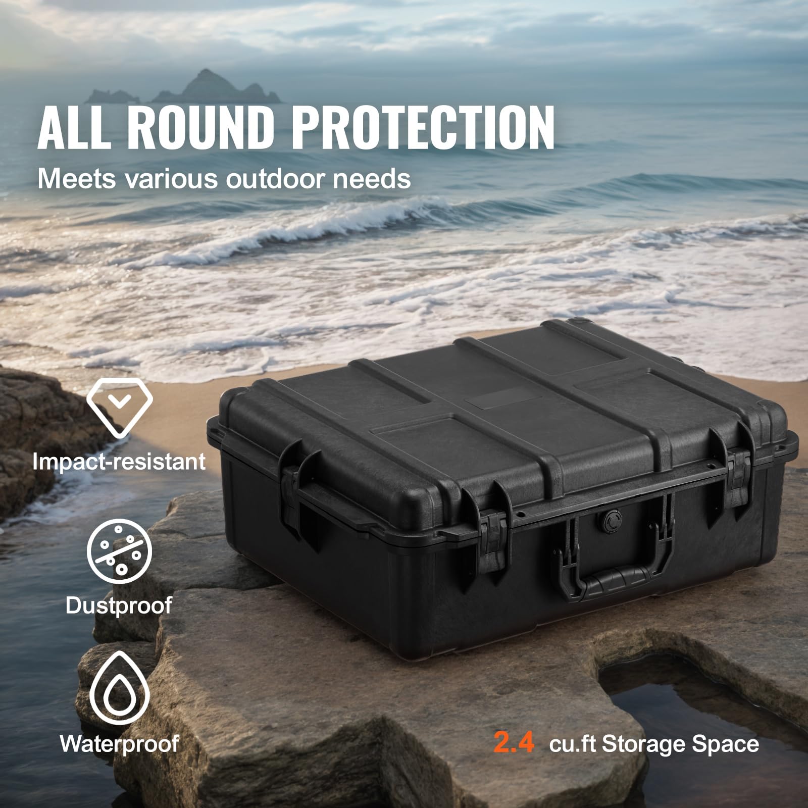 Happybuy (56.1x37x26 Weatherproof Hard Case, Heavy Duty Protective Dry Box with Pre - cut Foam and Retractable Pull Handles, IP67 Waterproof Case for Cameras, for Travel, Hunting, Military, Tactical