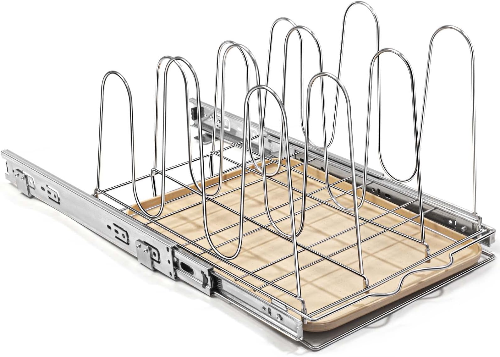 Pull Out Pot and Pan Organizer for Cabinet, Slide Out Pans and Pots Lid Holder Cutting Board Organizer (Include Water Tray)