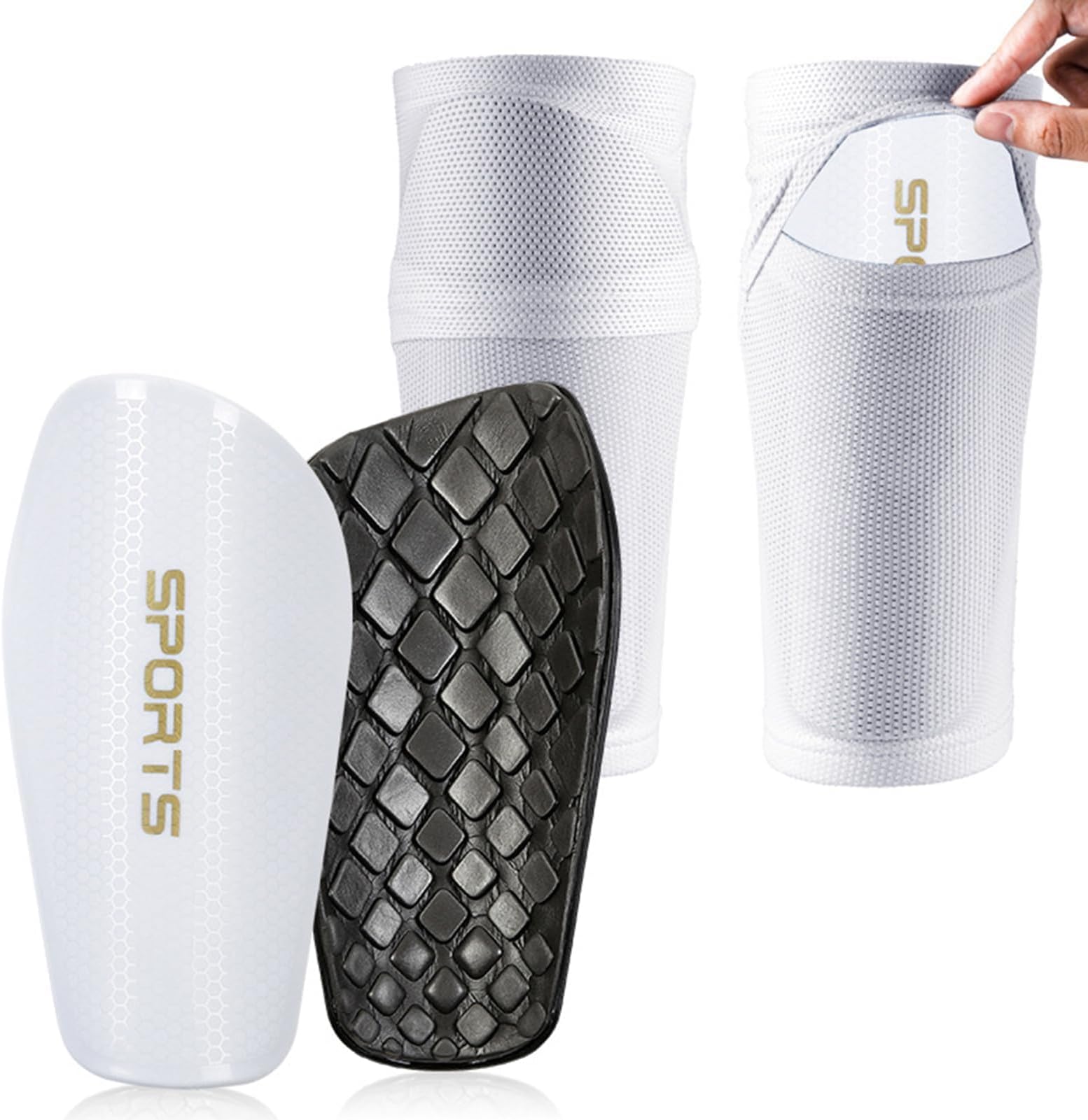 Soccer Shin Guards for Kids Youth Adults - Shin Pads and Sleeves with Optimized Insert Pocket for Boys Girls Men Women for Football Games - Protective Soccer Equipment（068）