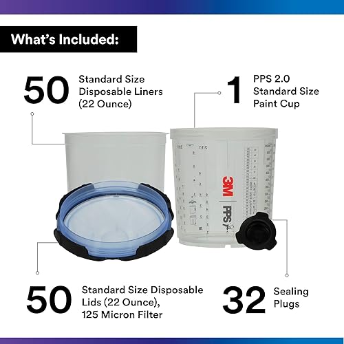 Miniatura 9 de 3M PPS 2.0 Kit de taza, tapas y forros para pistola pulverizadora, 26312, Midi, 13.5 onzas, filtro de 125 micrones, uso para automóviles, muebles,