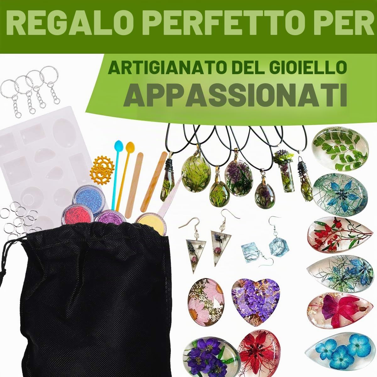 Goody King Kit Resina Epossidica Trasparente per Principianti - Set Completo con Stampi e Accessori per Creare Gioielli - Kit Resina Epossidica Completo per la Creazione di Gioielli, Fai da Te