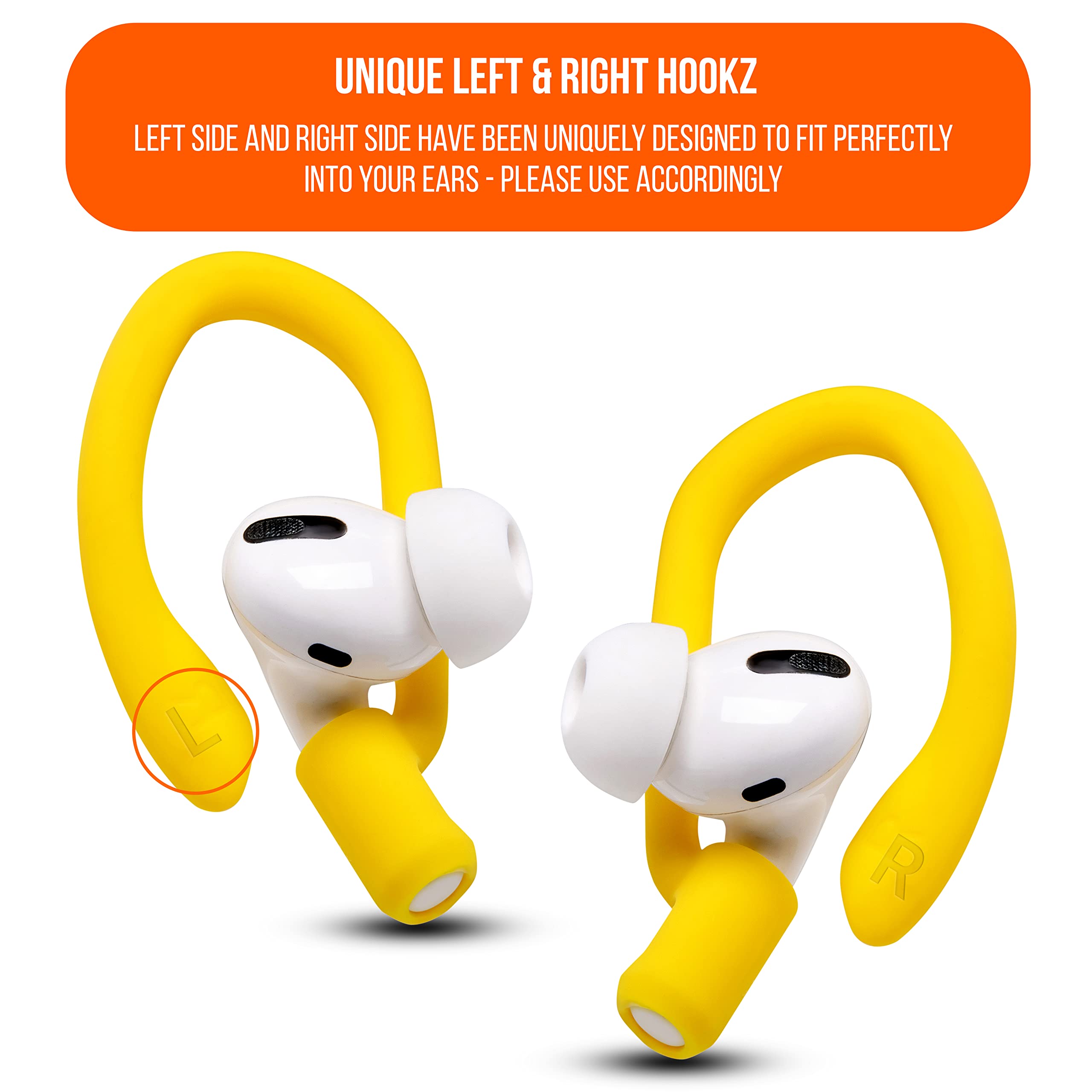 Wicked Cushions WC HookZ Ganci sopra l'orecchio per AirPods Pro 1, 2 e AirPods 1, 2, 3 - Due paia, Neon Yellow
