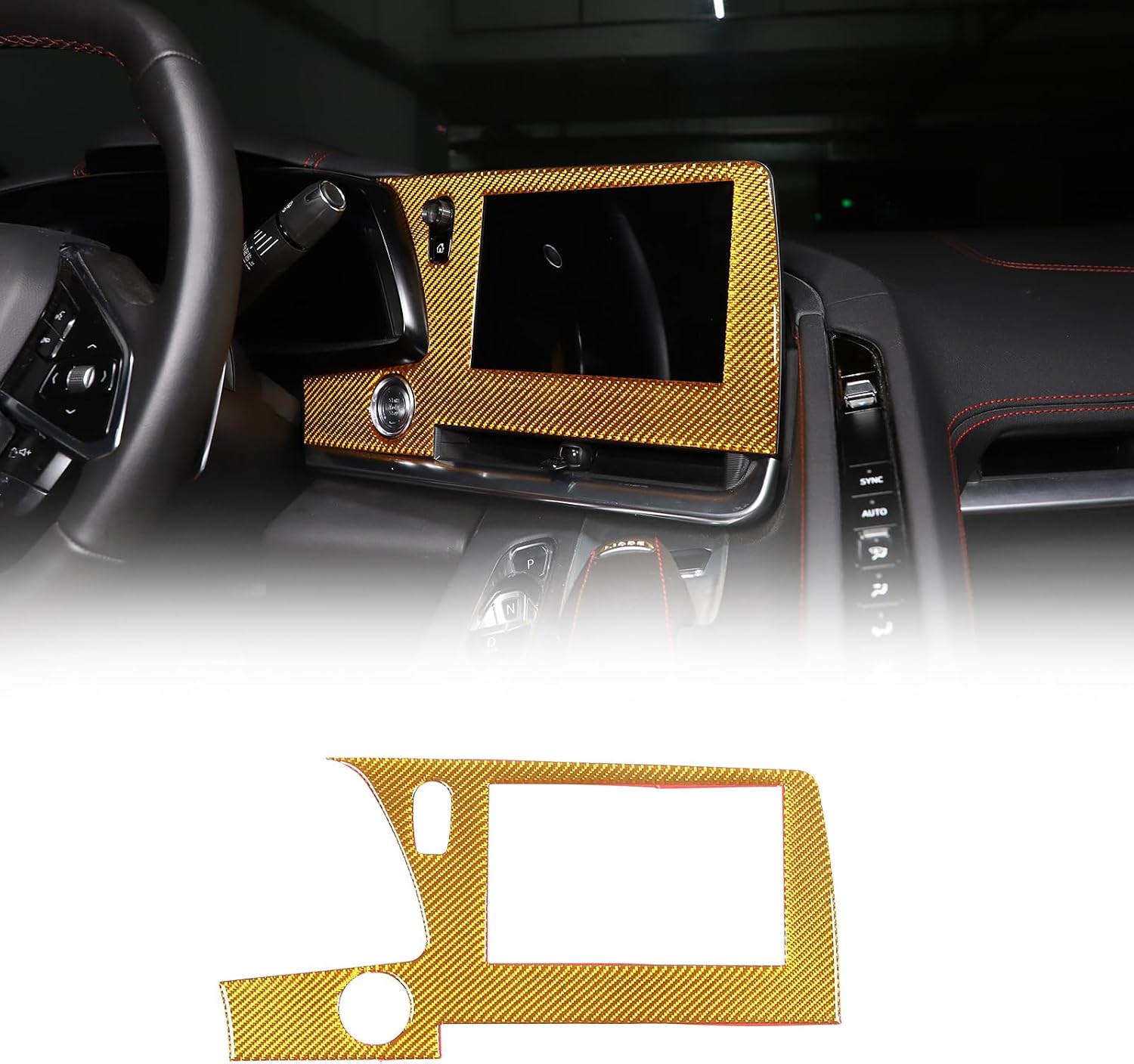 Car Central Control Navigation Screen Trim Sticker Compatible with Chevrolet Corvette C8 Stingray 2020-2024 Soft Carbon Fiber 1PCS Center GPS Display Frame Trim Accessories (Red Carbon)