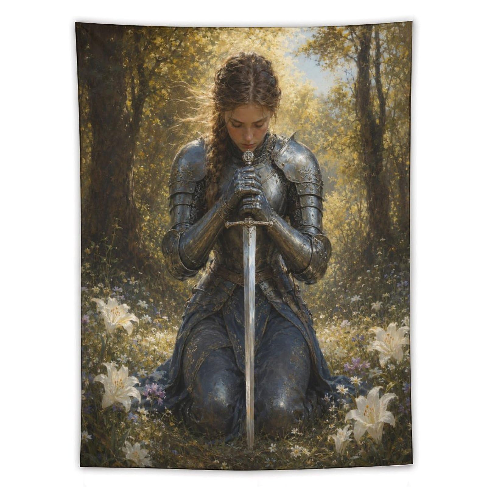 H3B8U2Y5 Medieval Female Knight Garden Wall Tapestry, Dorm Room