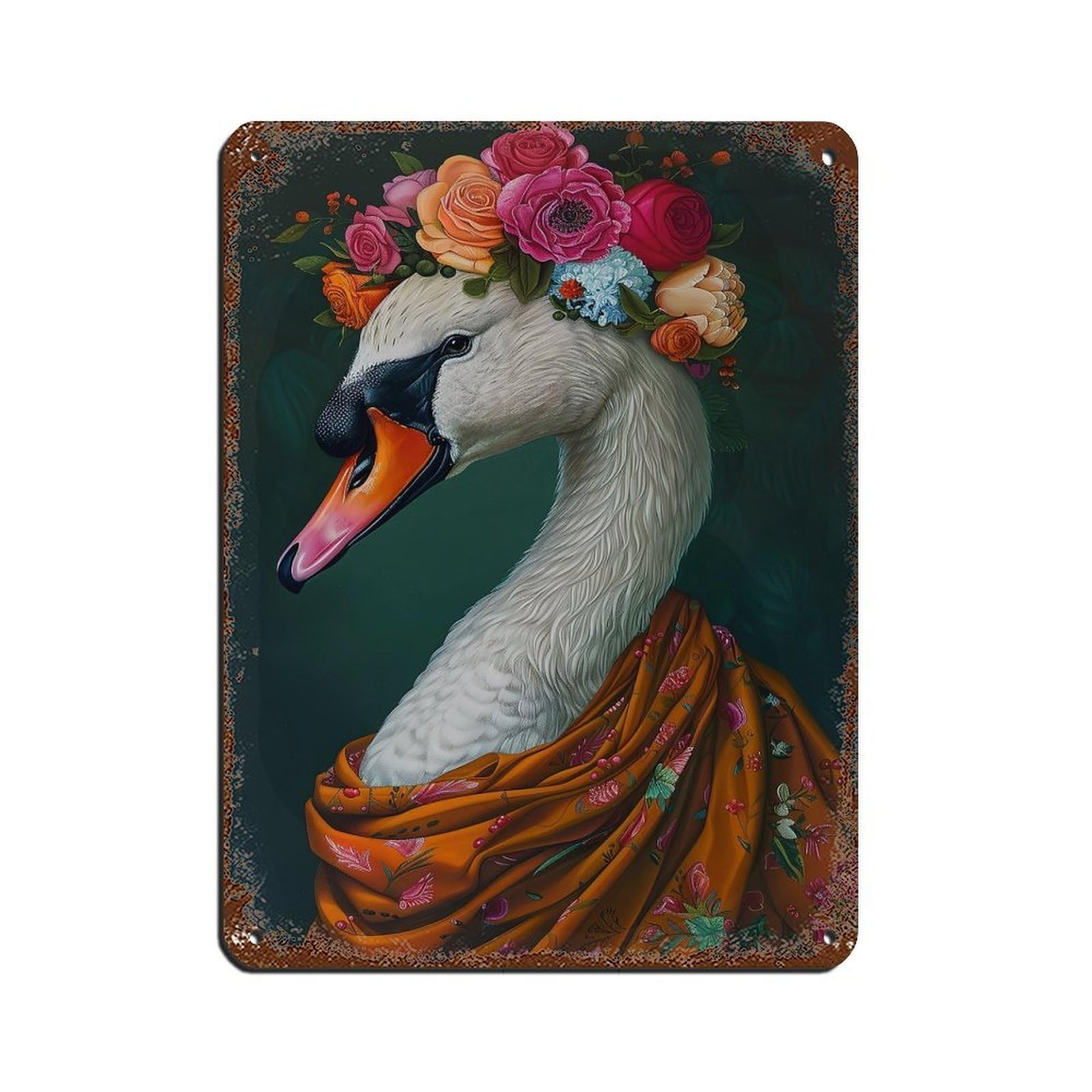 Lxwnze 30L X 40W Cm Vintage Swan Portrait Poster Swan Tin Sign Vintage Metal Pub Club Cafe Bar Home Wall Art Decoration Poster Retro 12X16inch(30X40cm)