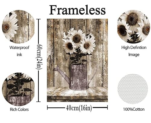 Gugyqiq Rustic Farmhouse Sunflowers Wall Art Canvas Flower Painting Poster Wall Decor Living Room Wall Art Home Country Bathroom Wall Decor (16X24In-No Framed) #TOP6