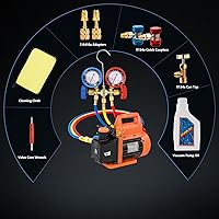 Vista 7 de Bomba de Vacío AC de 4.5 CFM y Juego de Manómetros, para Sistemas Mini Split/HVAC/Auto, Kit de Manómetro Múltiple Compatible con R134a R12 R22 R502