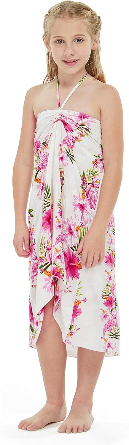 Girl Hawaiian Butterfly Dress in Palm Green Leaf | Sleeveless Hawaiian high-low sundress for girls; soft rayon, easy pull-on, machine washable; luau, beach, vacation, parties