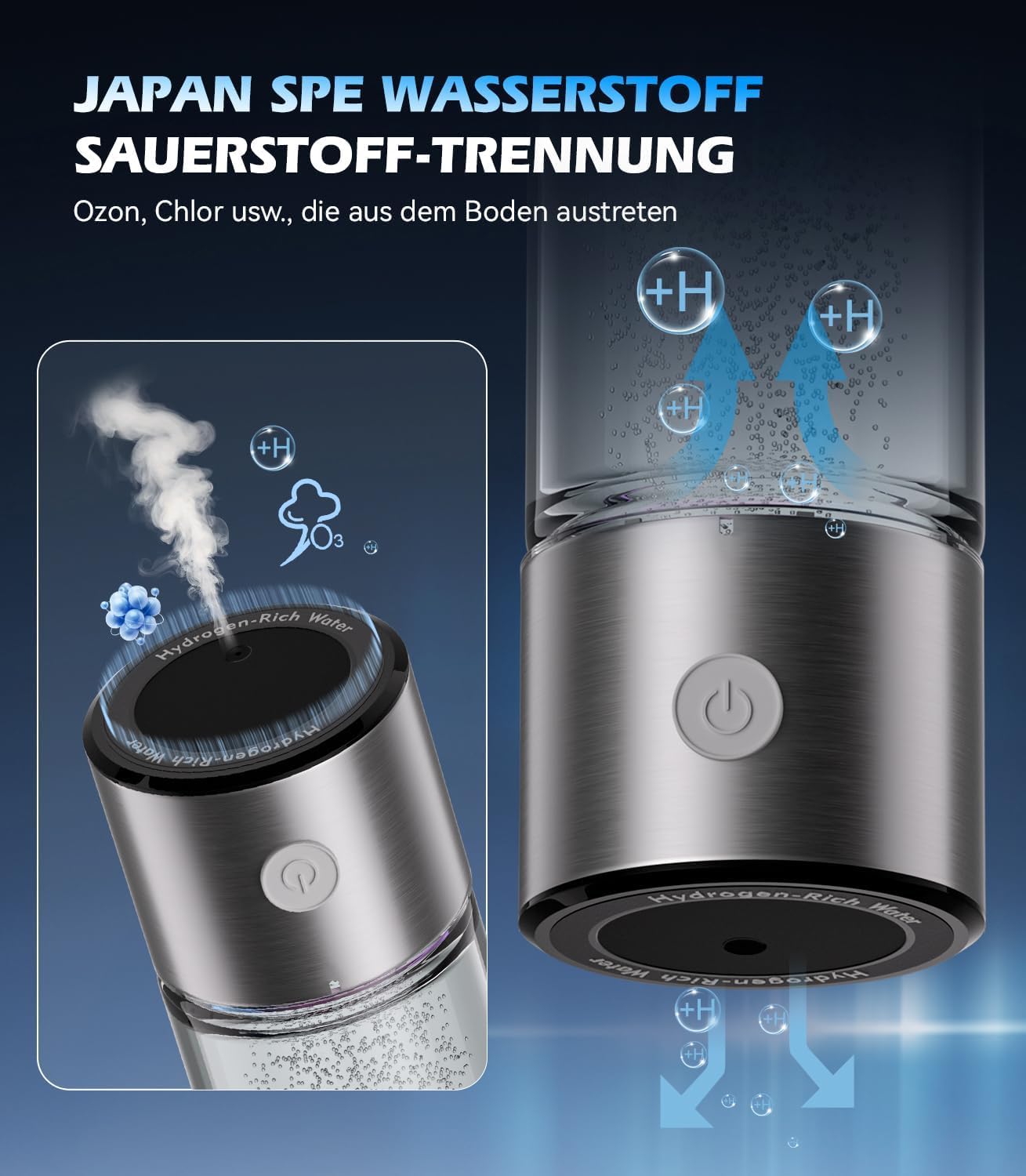 2 In 1 Neuer Wasserstoff-Wasserflasche【SGS-zertifiziert - 5000PPB】【Neu SPE PEM-Technologie】Doppelte Wasserstoffkonzentration, Wasseraufbereitung in 3 Minuten, 450ml Silver