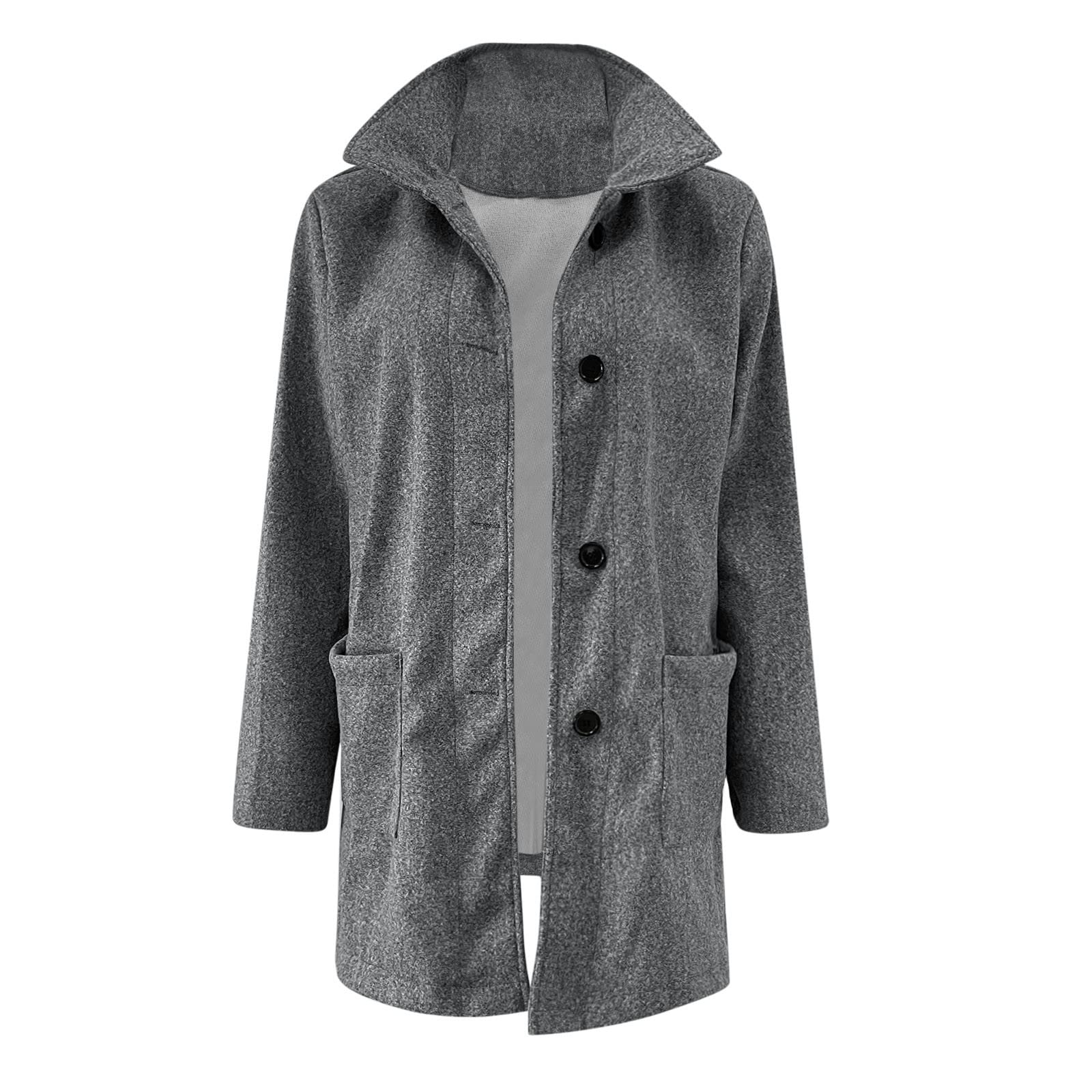 Generisch Giacca invernale da donna, trench, per il tempo libero, da donna, in lana, con tasche, giacca lunga da donna, alla moda, casual, con parte anteriore aperta