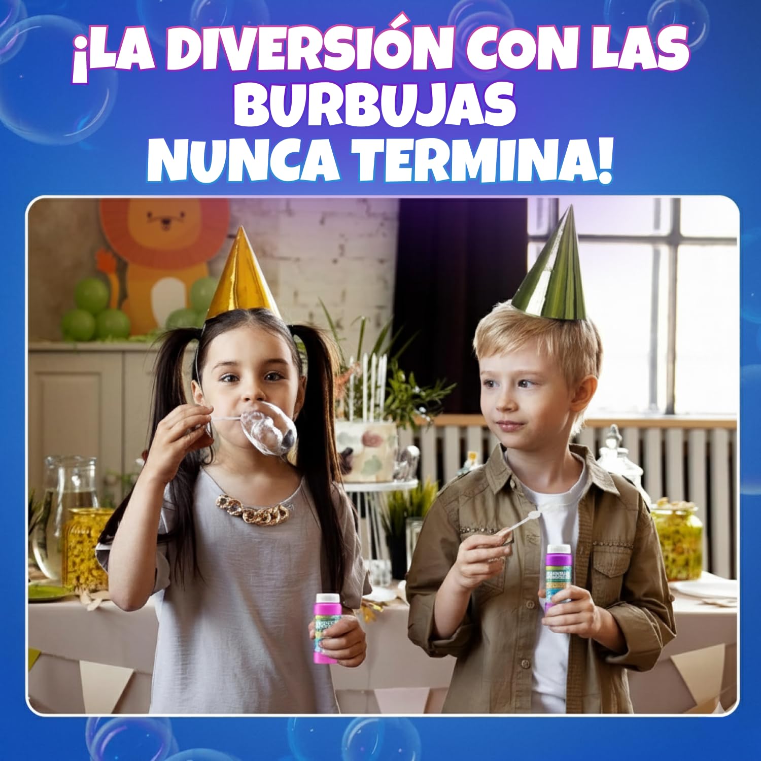 Burbujas de Fiesta para niños – Paquete de 24, 59,1 ml con varitas, Colores neón Surtidos para Juegos al Aire Libre, Fiestas de cumpleaños y Bolsas de Regalos